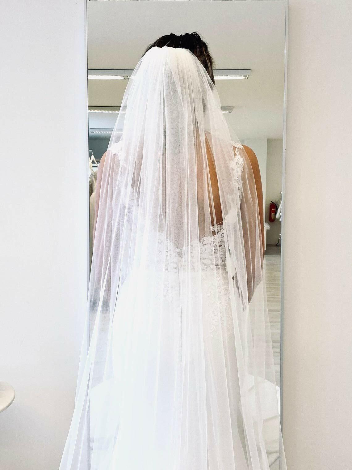 Bridal Veil Long Cathedral 1 Tier Soft Tulle with Comb Ivory