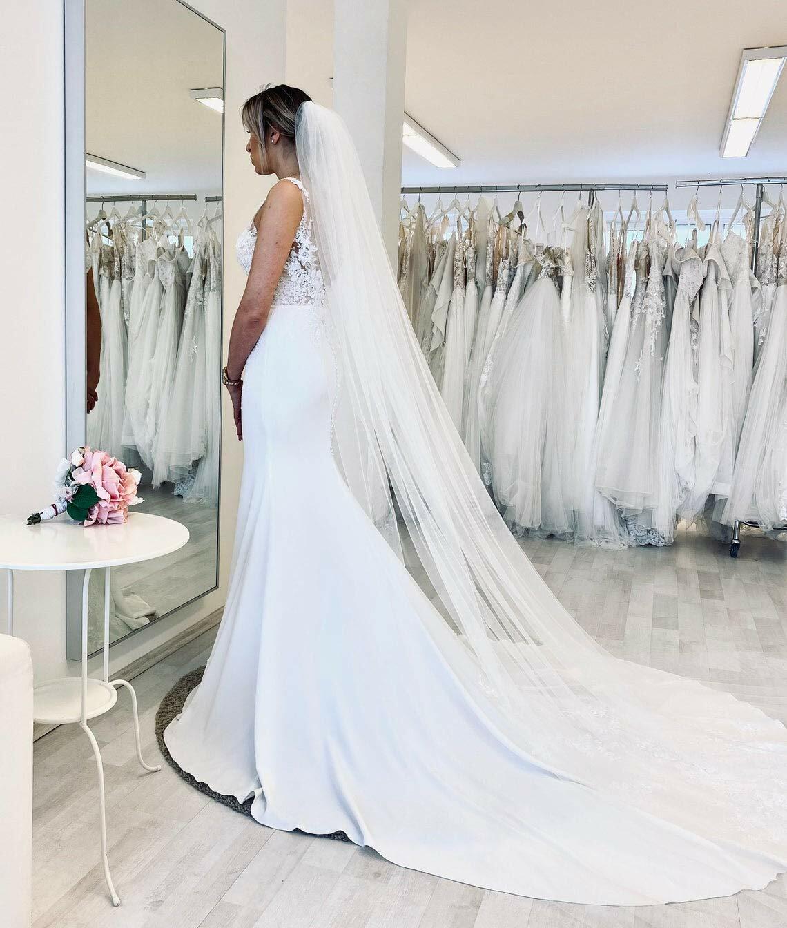 Bridal Veil Long Cathedral 1 Tier Soft Tulle with Comb Ivory