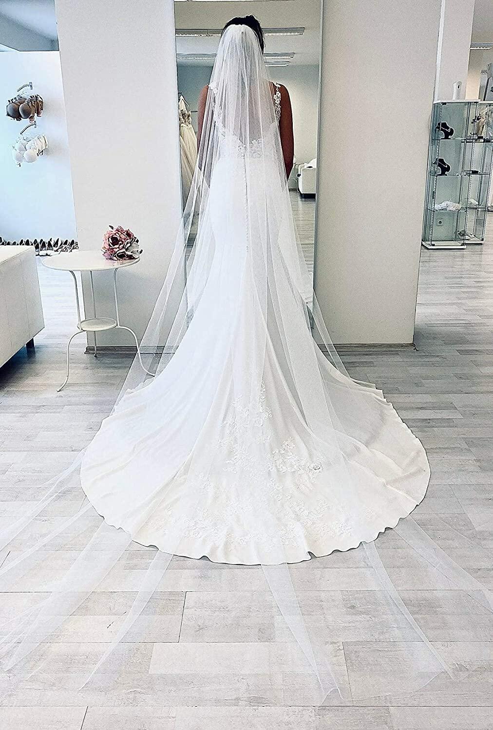Bridal Veil Long Cathedral 1 Tier Soft Tulle with Comb Ivory