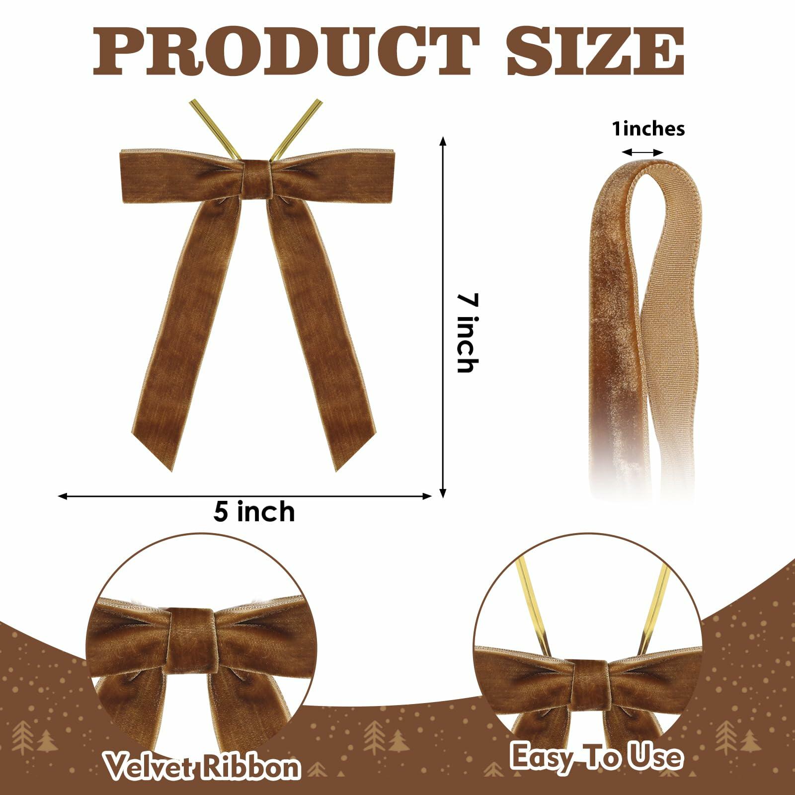 BeapTcely 30 Pcs Velvet Christmas Wreath Bows 5x7in Camel 1" Width