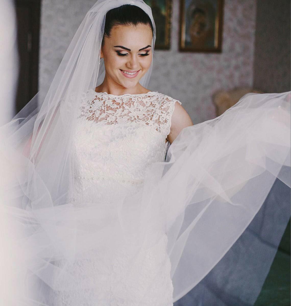 Bridal Veil Long Cathedral 1 Tier Soft Tulle with Comb Ivory