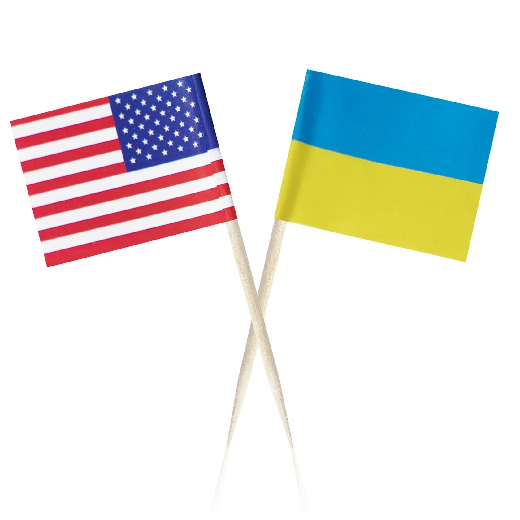 Foocal Cake Topper Flags Ukraine US Paper 1.3x1in 200pcs with Toothpicks