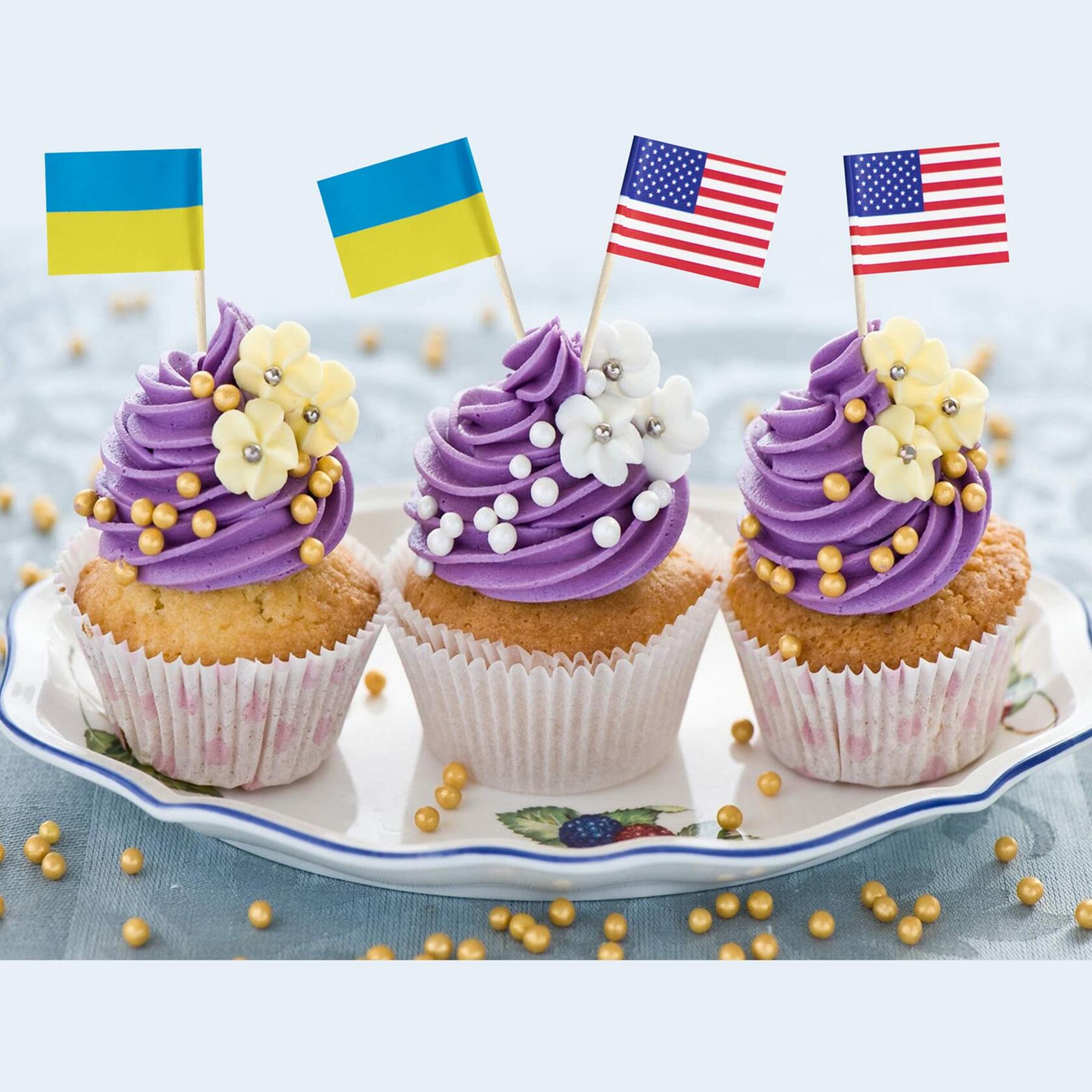 Foocal Cake Topper Flags Ukraine US Paper 1.3x1in 200pcs with Toothpicks