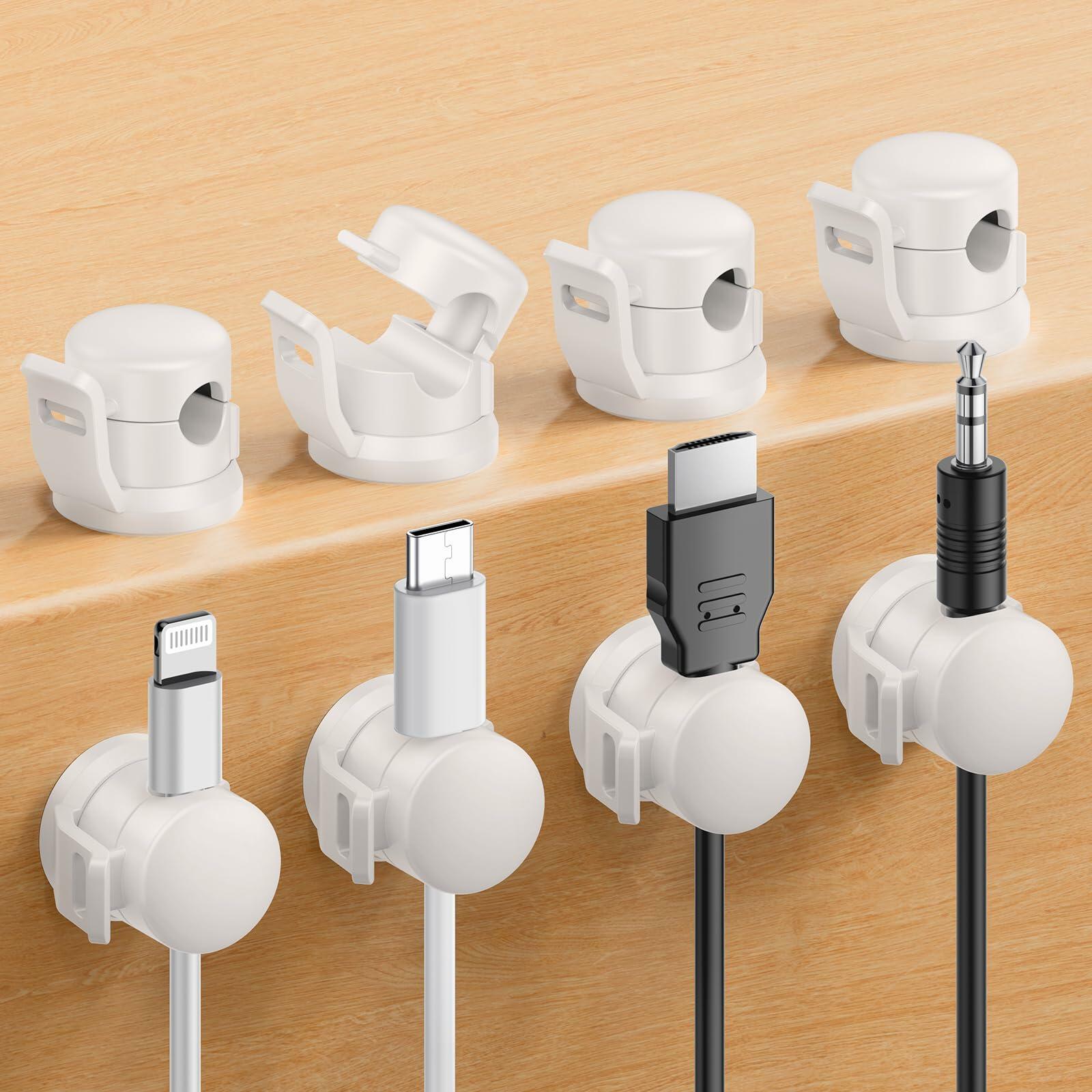 LOTUNY Cable Clips Adjustable Cord Holder White 8 Pack Adhesive