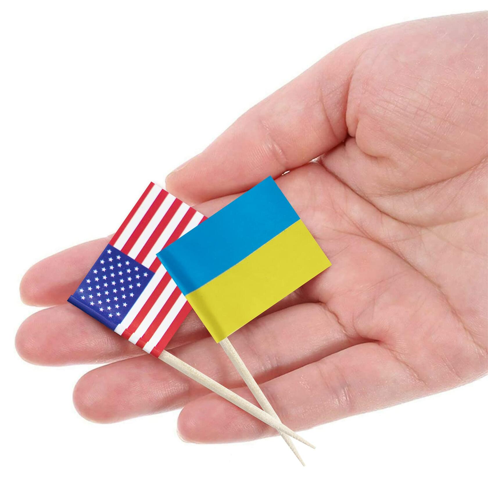 Foocal Cake Topper Flags Ukraine US Paper 1.3x1in 200pcs with Toothpicks