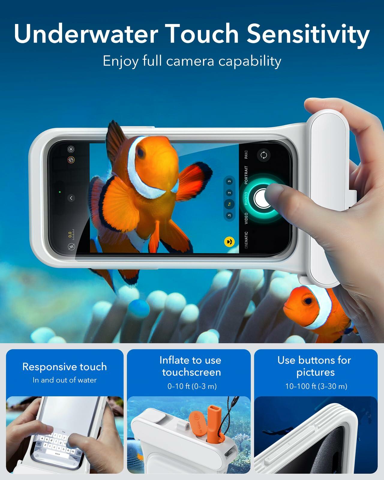 ESR Waterproof Phone Pouch for iPhone 13/14/15 Pro IPX8 2 Pack Black/Clear