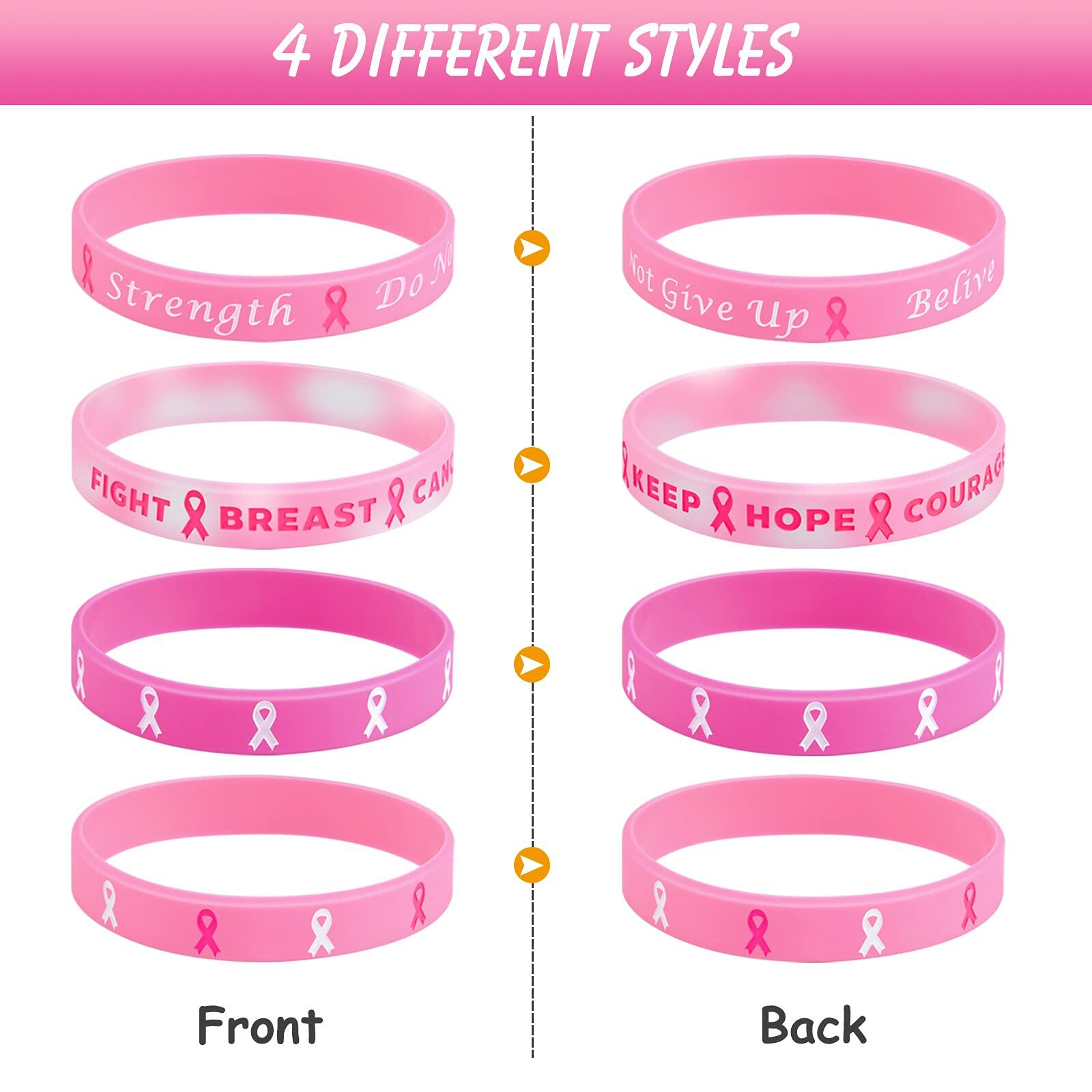 ELECLAND 48 Pcs Pink Breast Cancer Awareness Silicone Bracelets 8 Inch