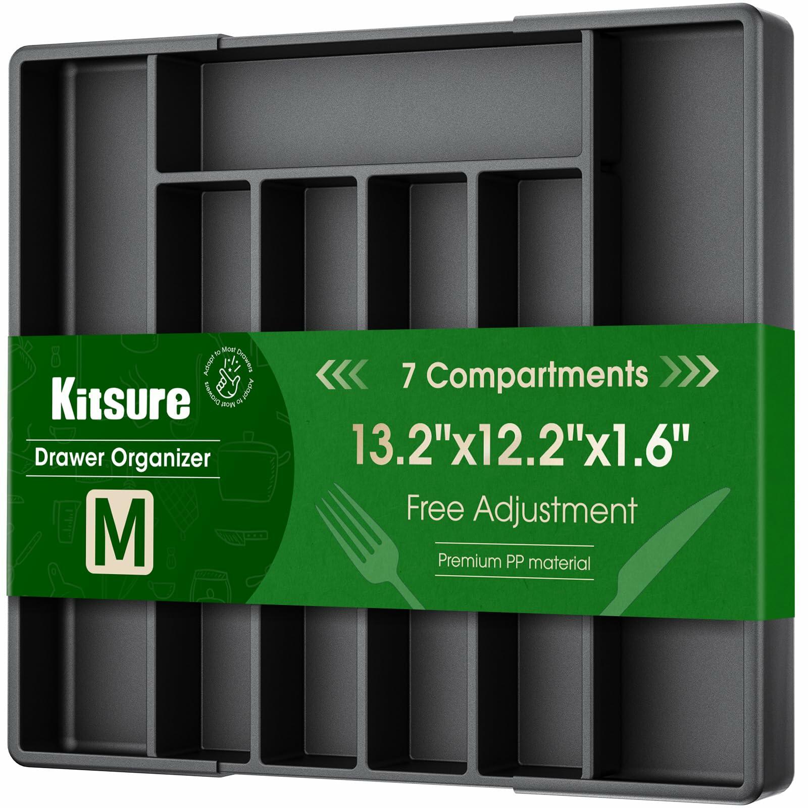 Kitsure Expandable Silverware Drawer Organizer 7Compartments Black 13.2x12.2x1.6