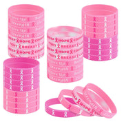 ELECLAND 48 Pcs Pink Breast Cancer Awareness Silicone Bracelets 8 Inch