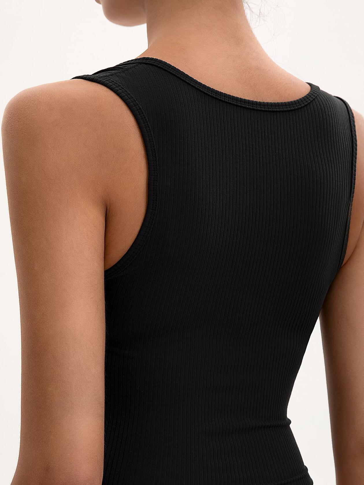 MOSSROZZ Women's Ribbed Crop Tank Top Wide Strap Athletic Black Size L
