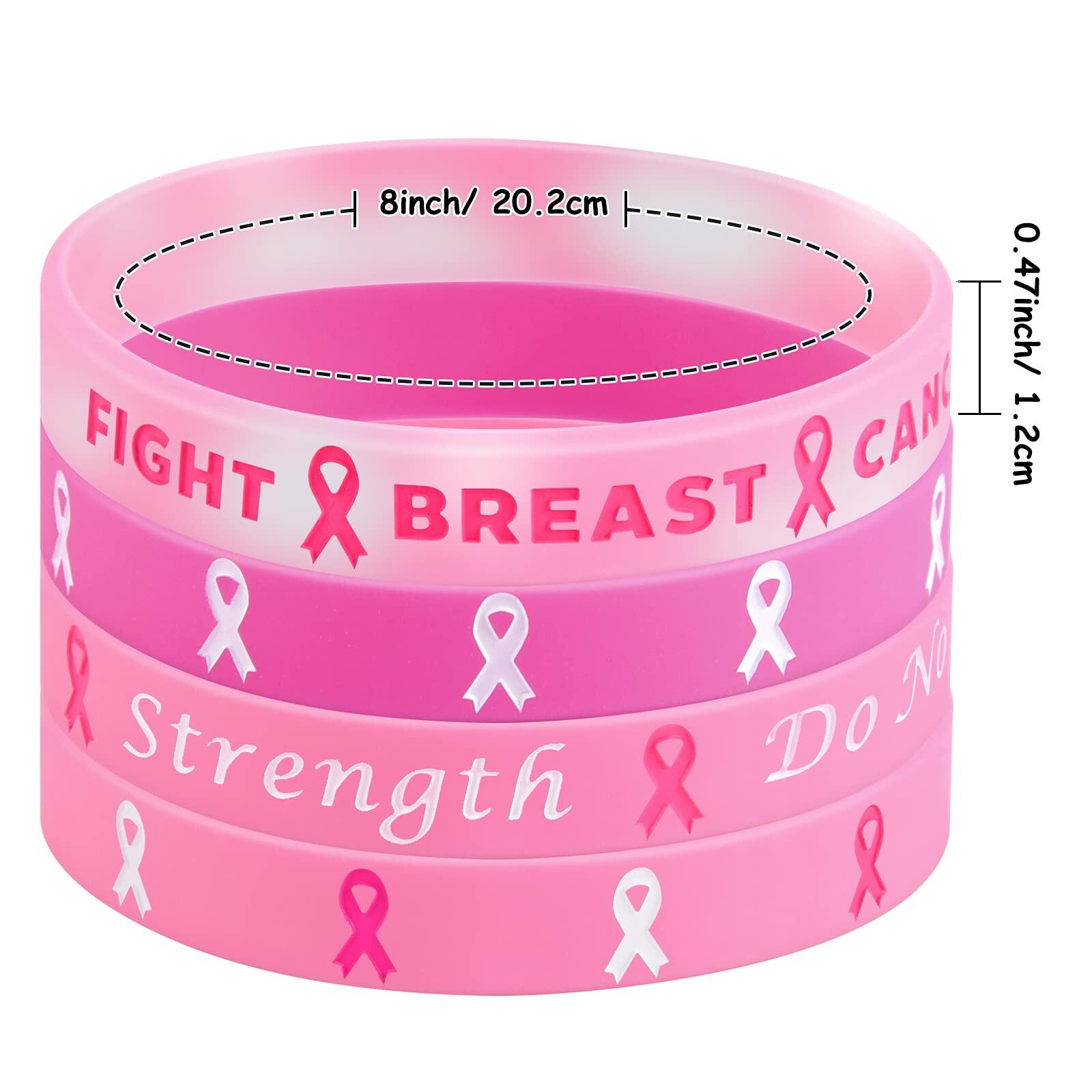 ELECLAND 48 Pcs Pink Breast Cancer Awareness Silicone Bracelets 8 Inch