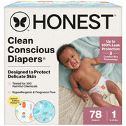 Honest Company Comfort Dry Diapers Ocean Bottoms Chilly Cheeks 78 Count Size 1