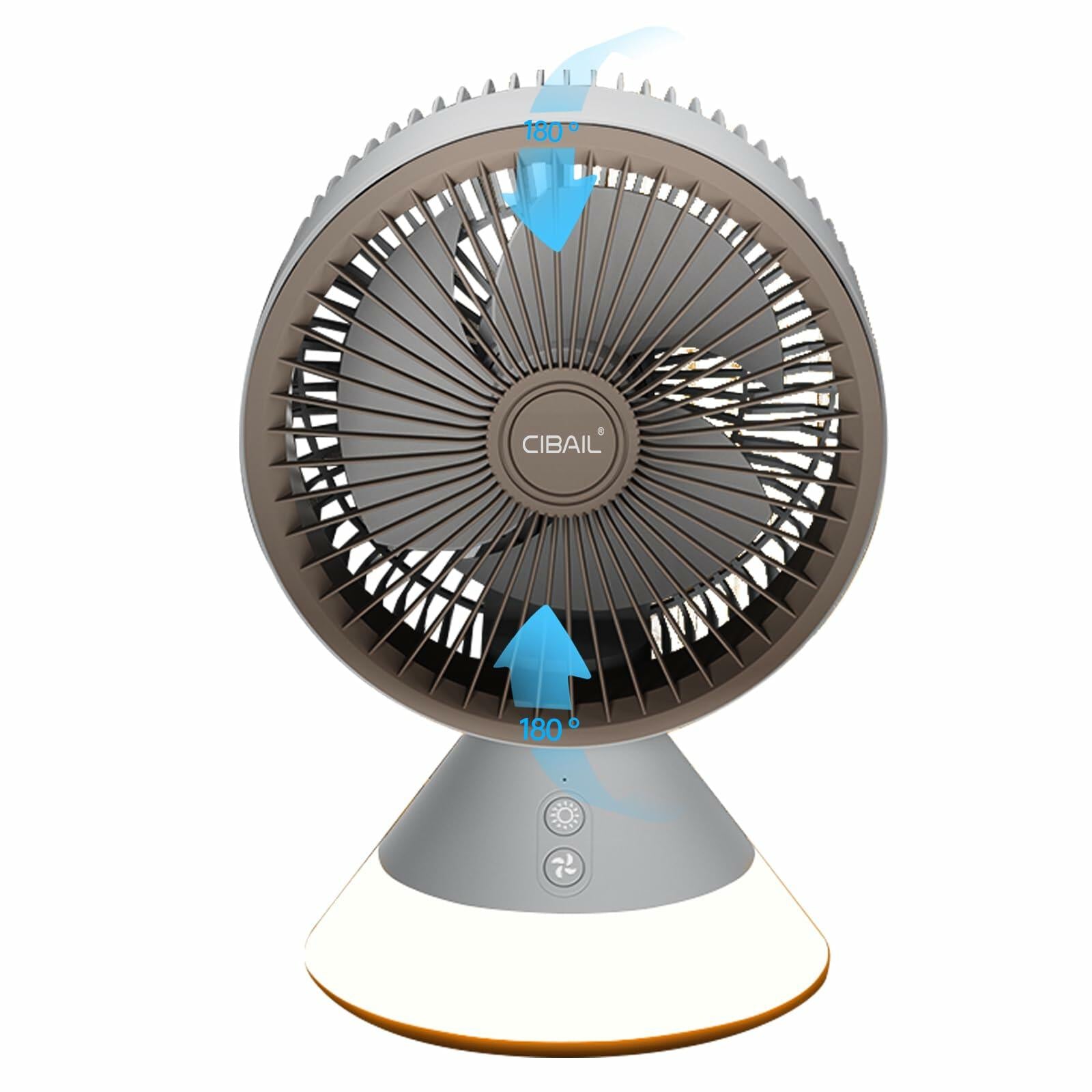 CIBAIL 10" Small Desk Fan USB-C Rechargeable 3 Speed 360° Tilt White