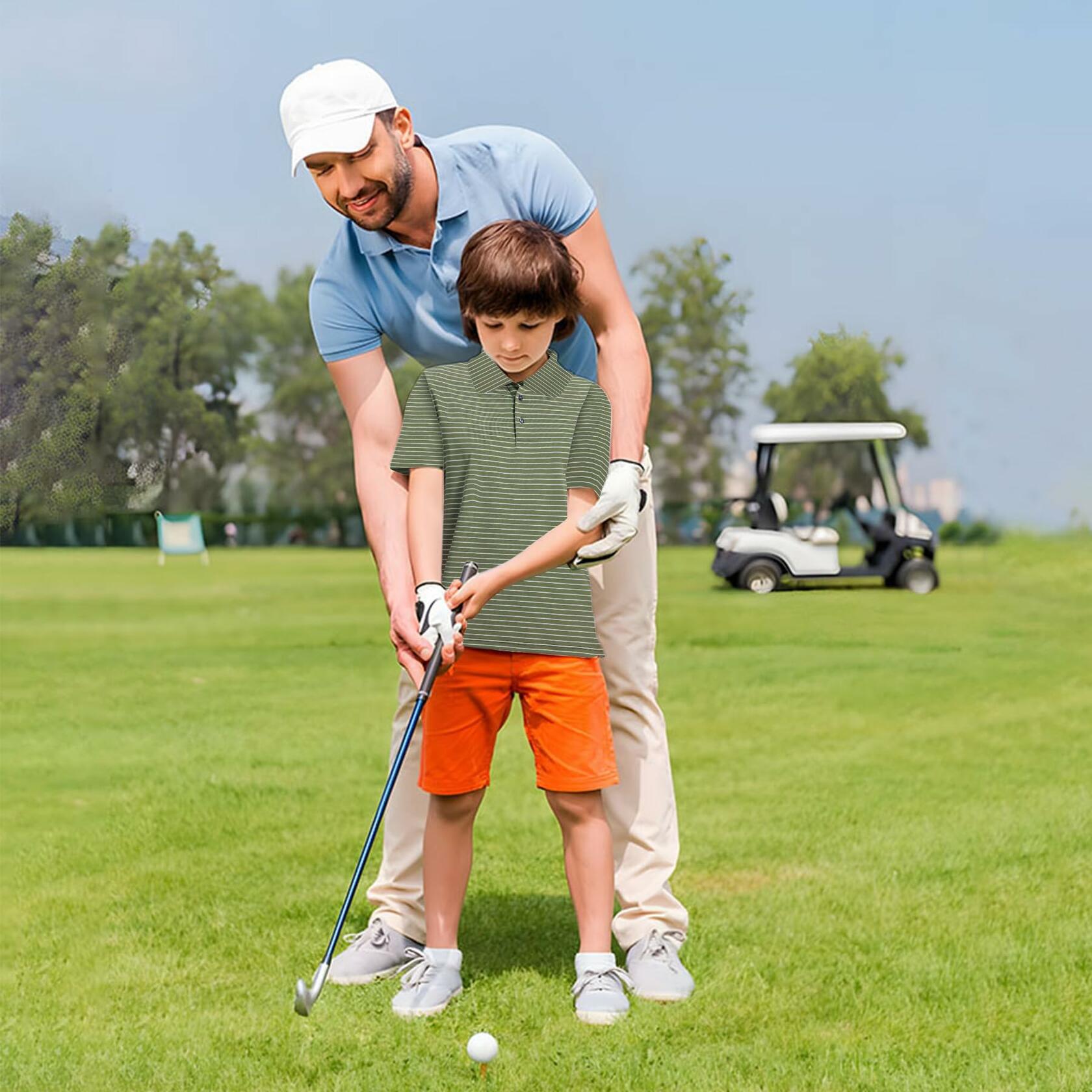 M MAELREG Boys Golf Polo Striped Short Sleeve Moisture Wicking 10-12