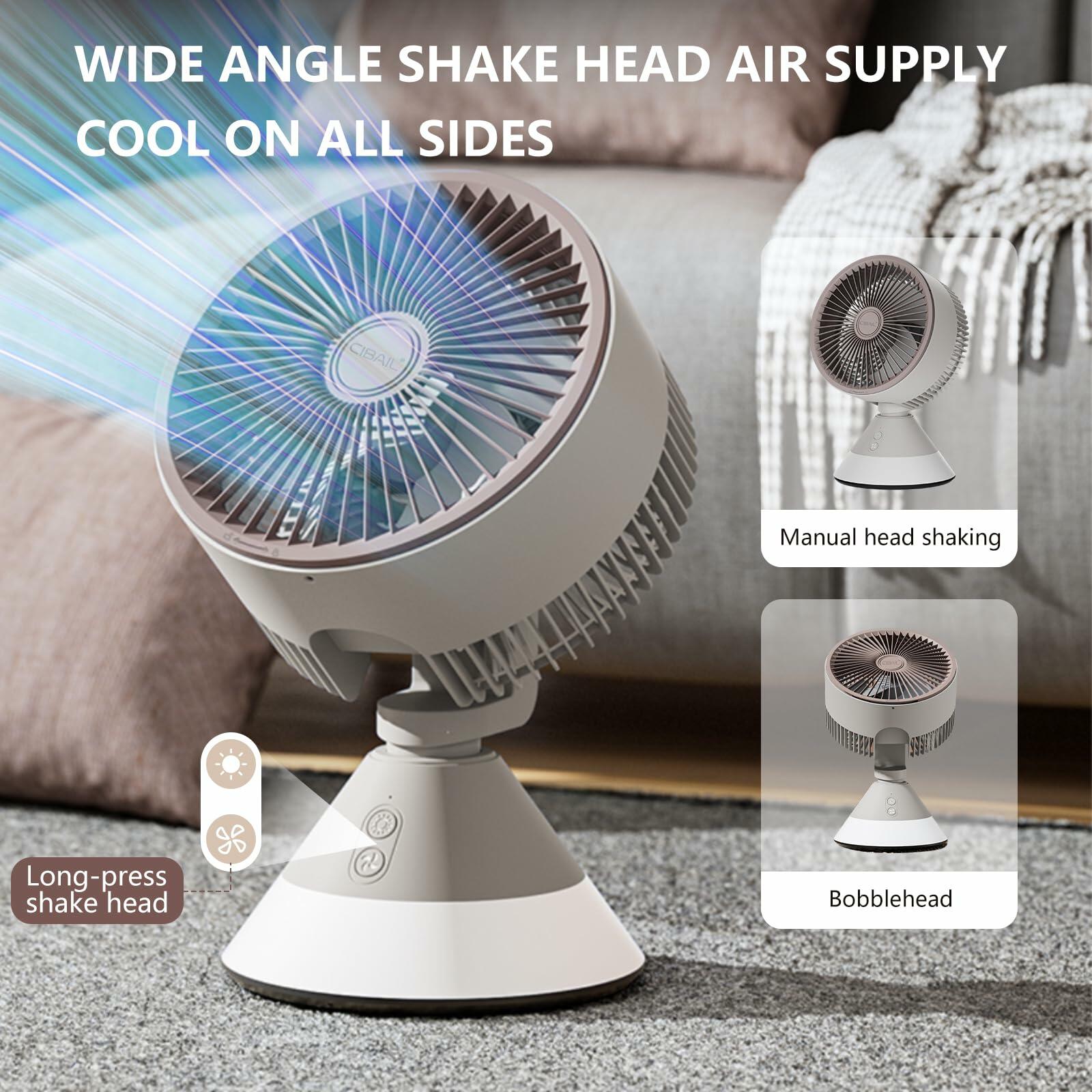 CIBAIL 10" Small Desk Fan USB-C Rechargeable 3 Speed 360° Tilt White