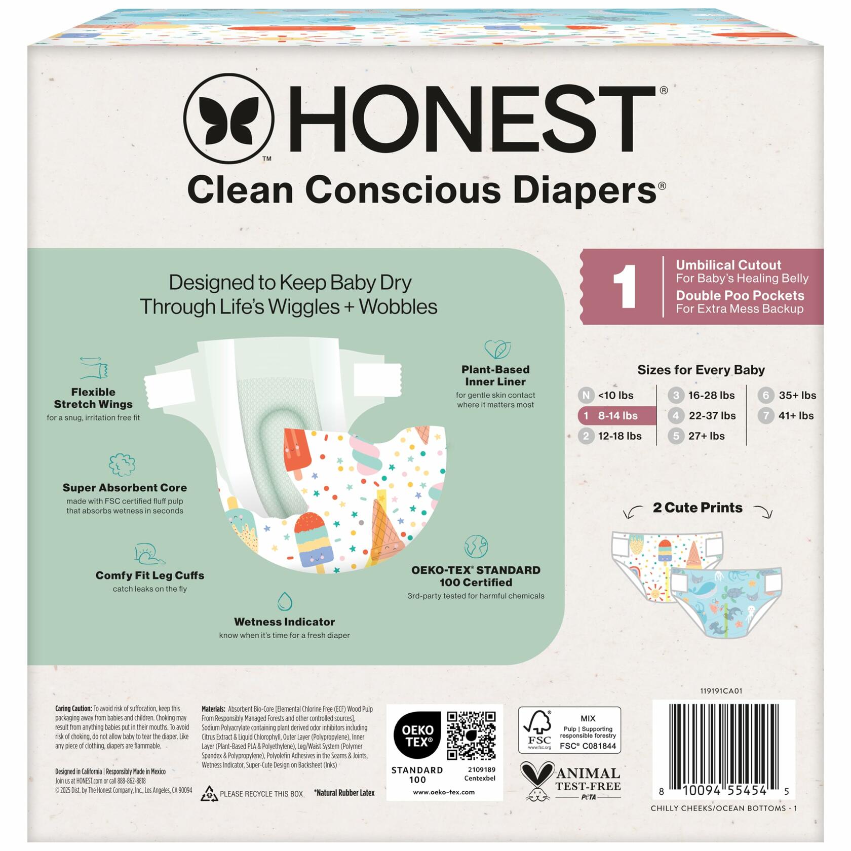 Honest Company Comfort Dry Diapers Ocean Bottoms Chilly Cheeks 78 Count Size 1
