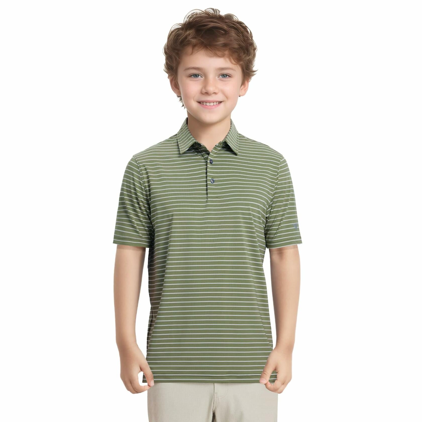 M MAELREG Boys Golf Polo Striped Short Sleeve Moisture Wicking 10-12