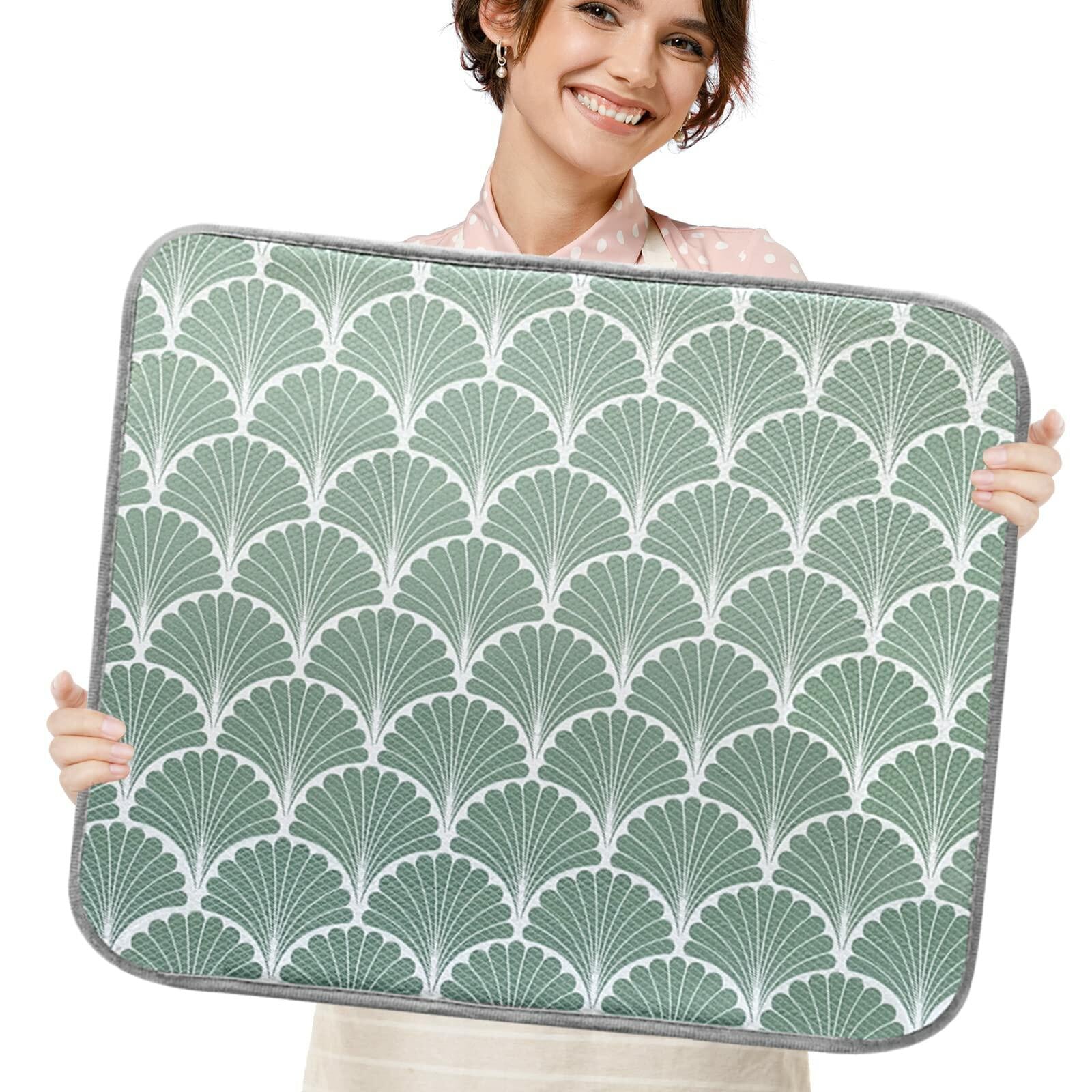 SHIYUE Microfiber Dish Drying Mat Green Shell Geometric 16x18 Inches