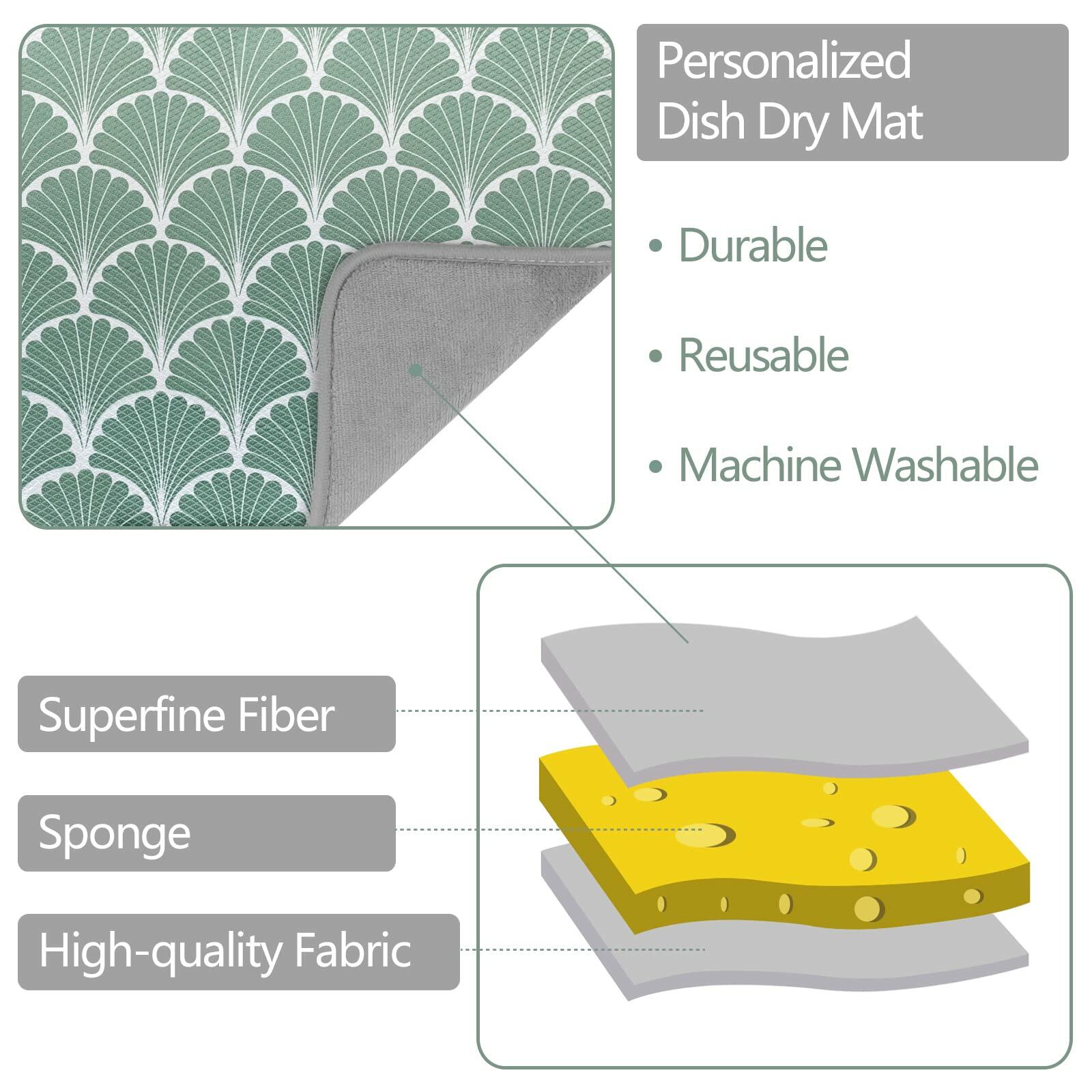 SHIYUE Microfiber Dish Drying Mat Green Shell Geometric 16x18 Inches