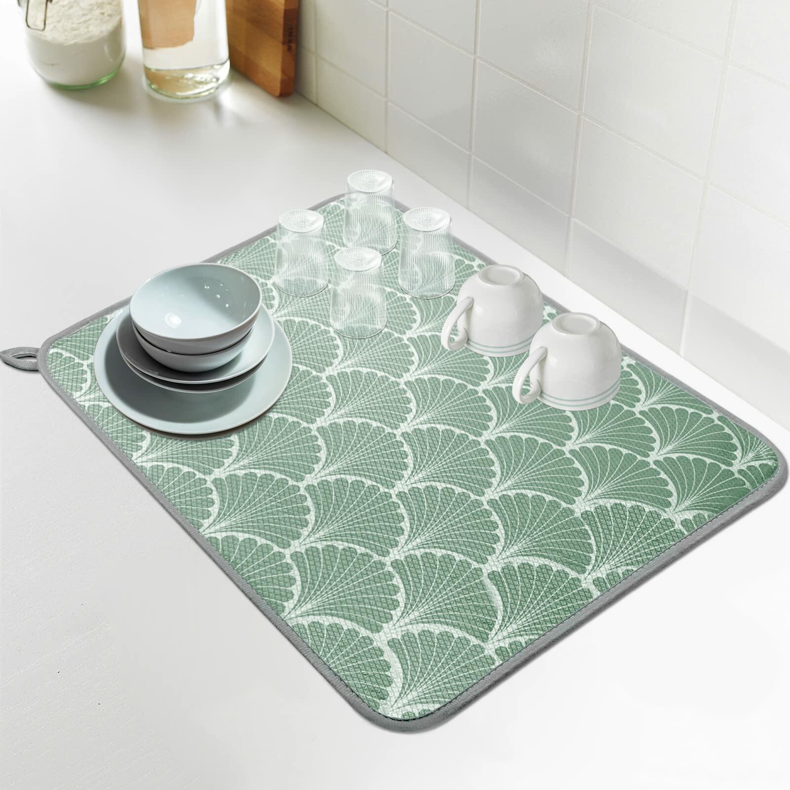 SHIYUE Microfiber Dish Drying Mat Green Shell Geometric 16x18 Inches