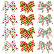 PEMIDA 12 Pcs Wave Stripe Christmas Bows 5 Inch Red Green Dots