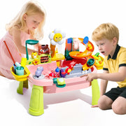 OLHKYN Toddler Sand Water Table Toy Pink with Electric Pump Faucet 3+ Age
