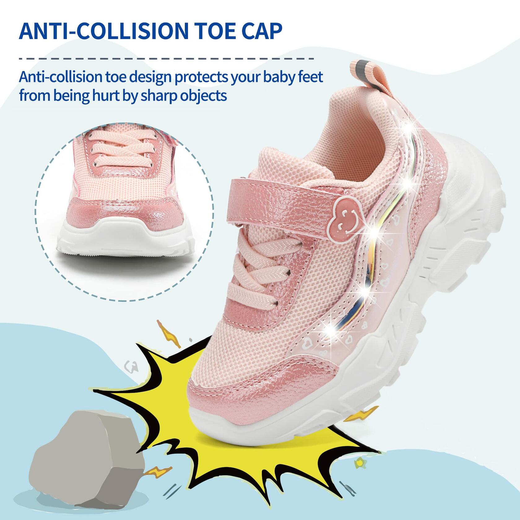 CNFOOTJKY Toddler LED Light Up Mesh Running Sneakers Candy Pink Size 8