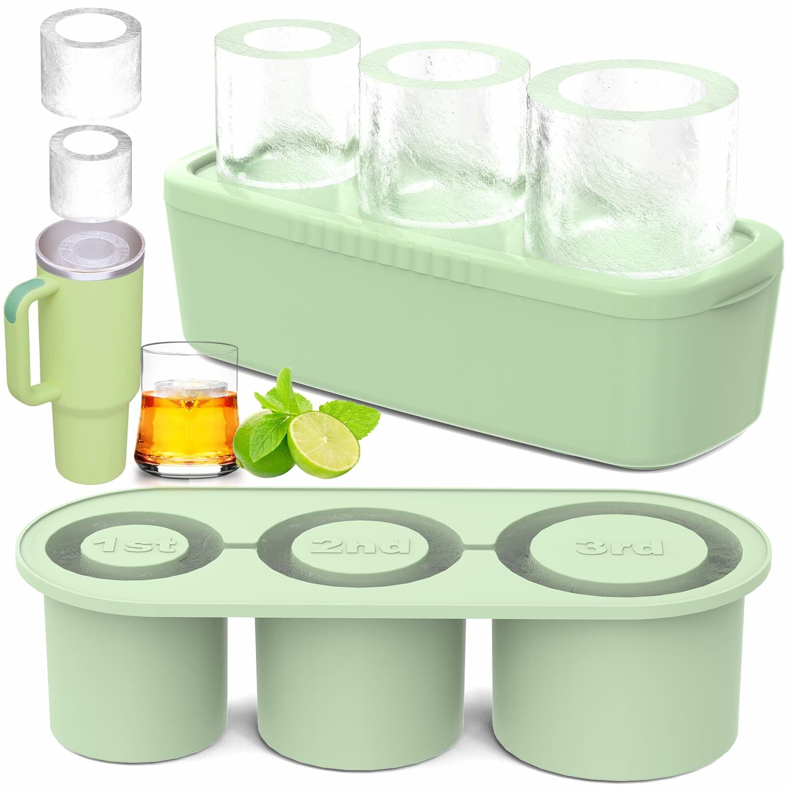 Ukulork Silicone Ice Cube Tray 3 Pcs Green Cylinder Mold 40Oz with Lid