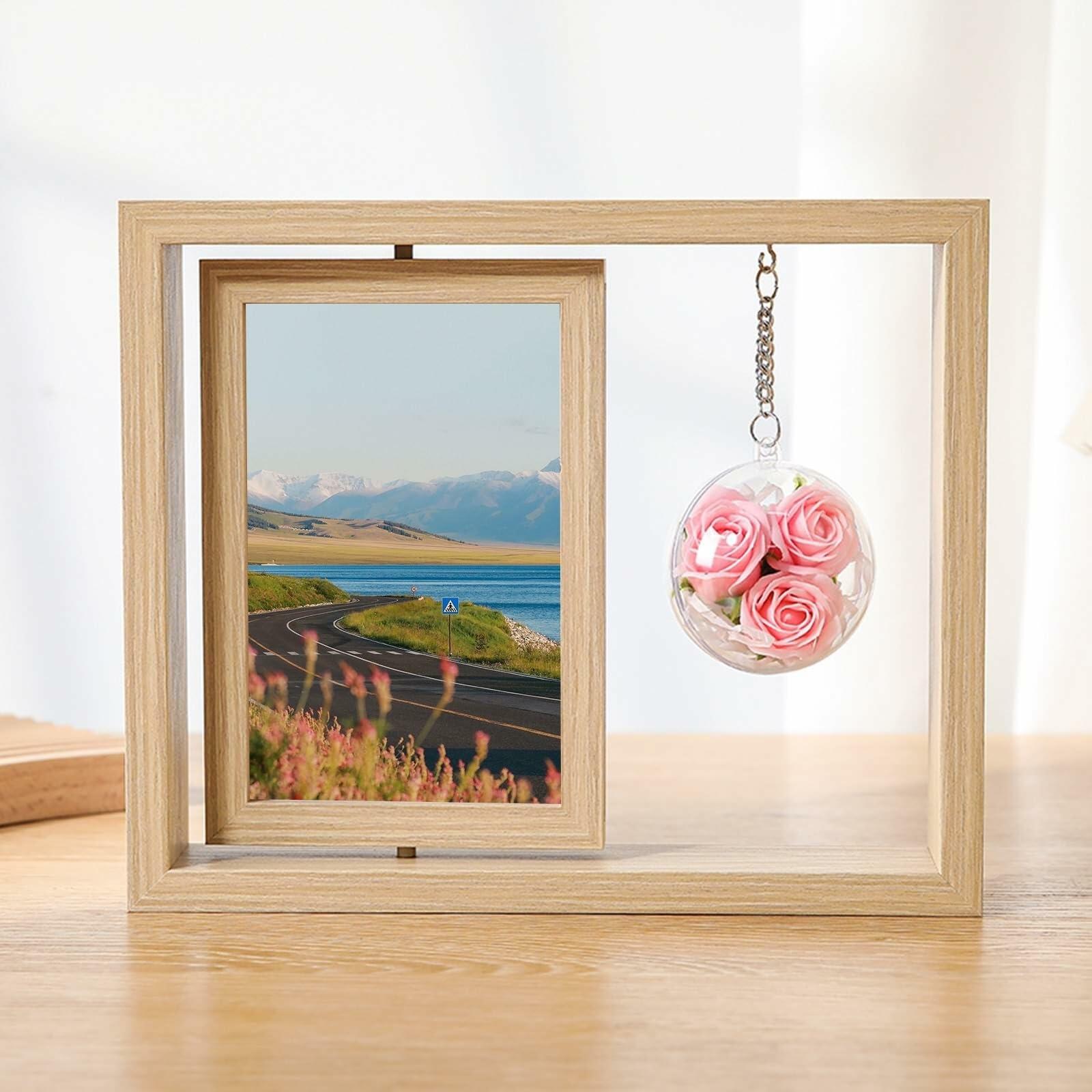 Beydodo 4x6 MDF Double-Sided Floating Photo Frame Tabletop Vertical 1 Pack