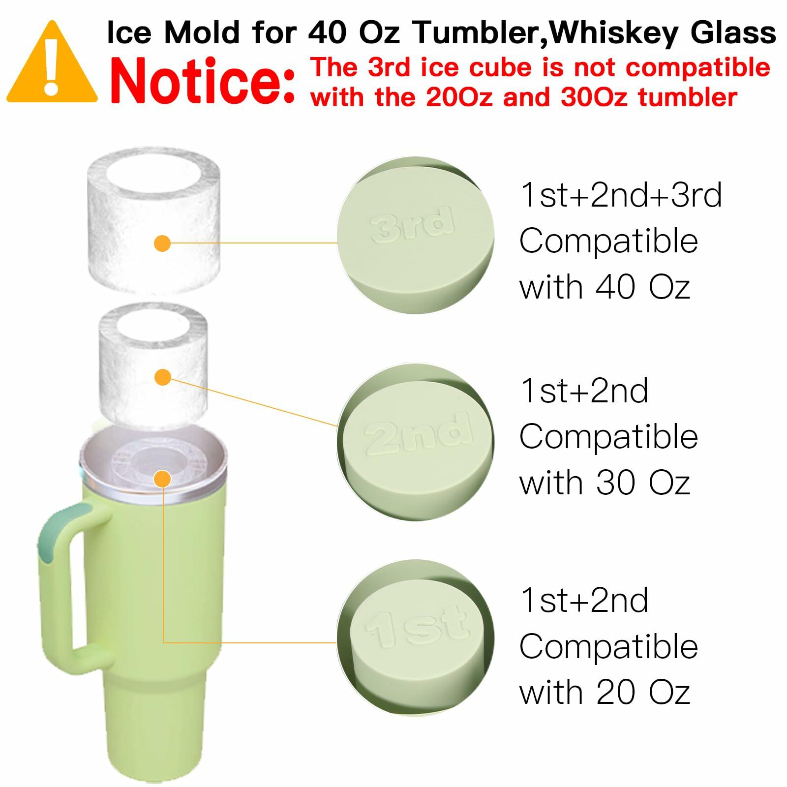 Ukulork Silicone Ice Cube Tray 3 Pcs Green Cylinder Mold 40Oz with Lid