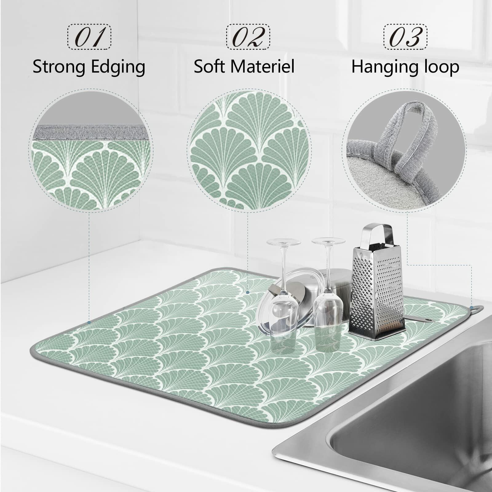 SHIYUE Microfiber Dish Drying Mat Green Shell Geometric 16x18 Inches