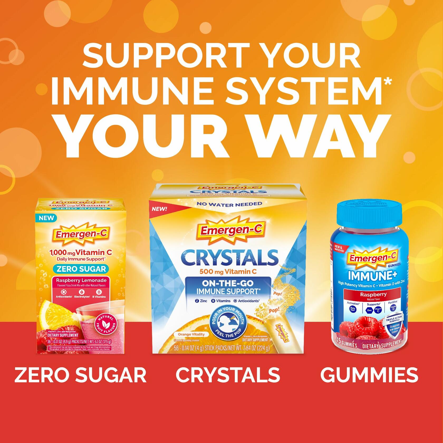 Emergen-C Vitamin C Gummies 750mg Immune Support Strawberry Lemon Blueberry 45ct