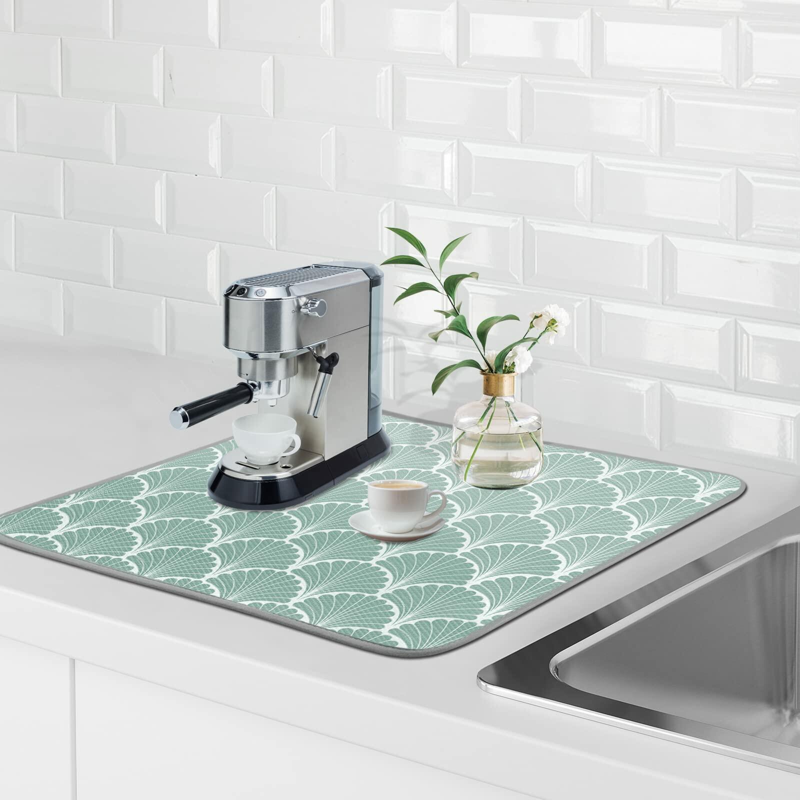 SHIYUE Microfiber Dish Drying Mat Green Shell Geometric 16x18 Inches