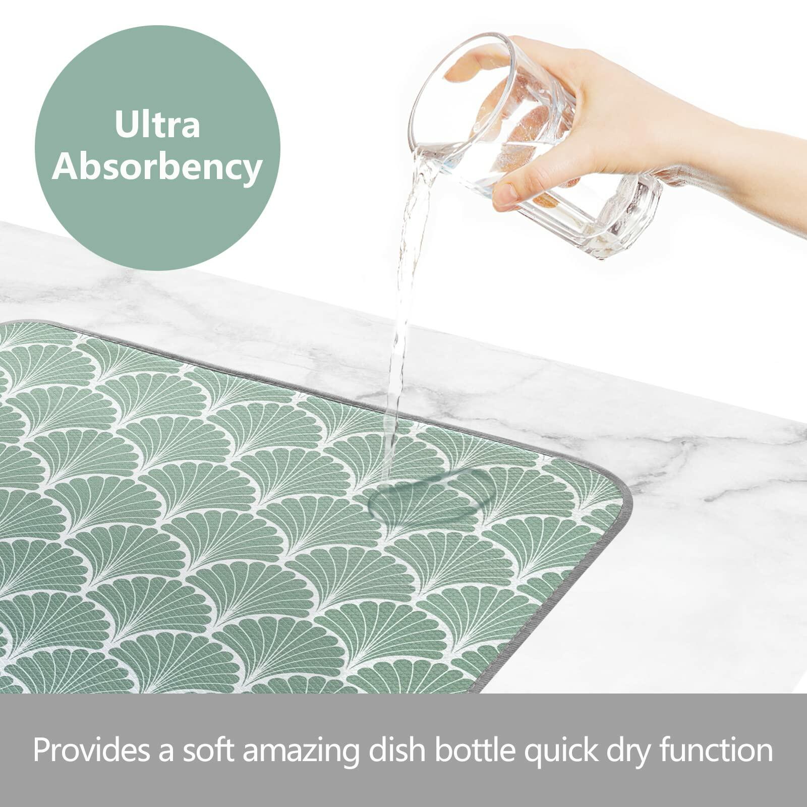 SHIYUE Microfiber Dish Drying Mat Green Shell Geometric 16x18 Inches