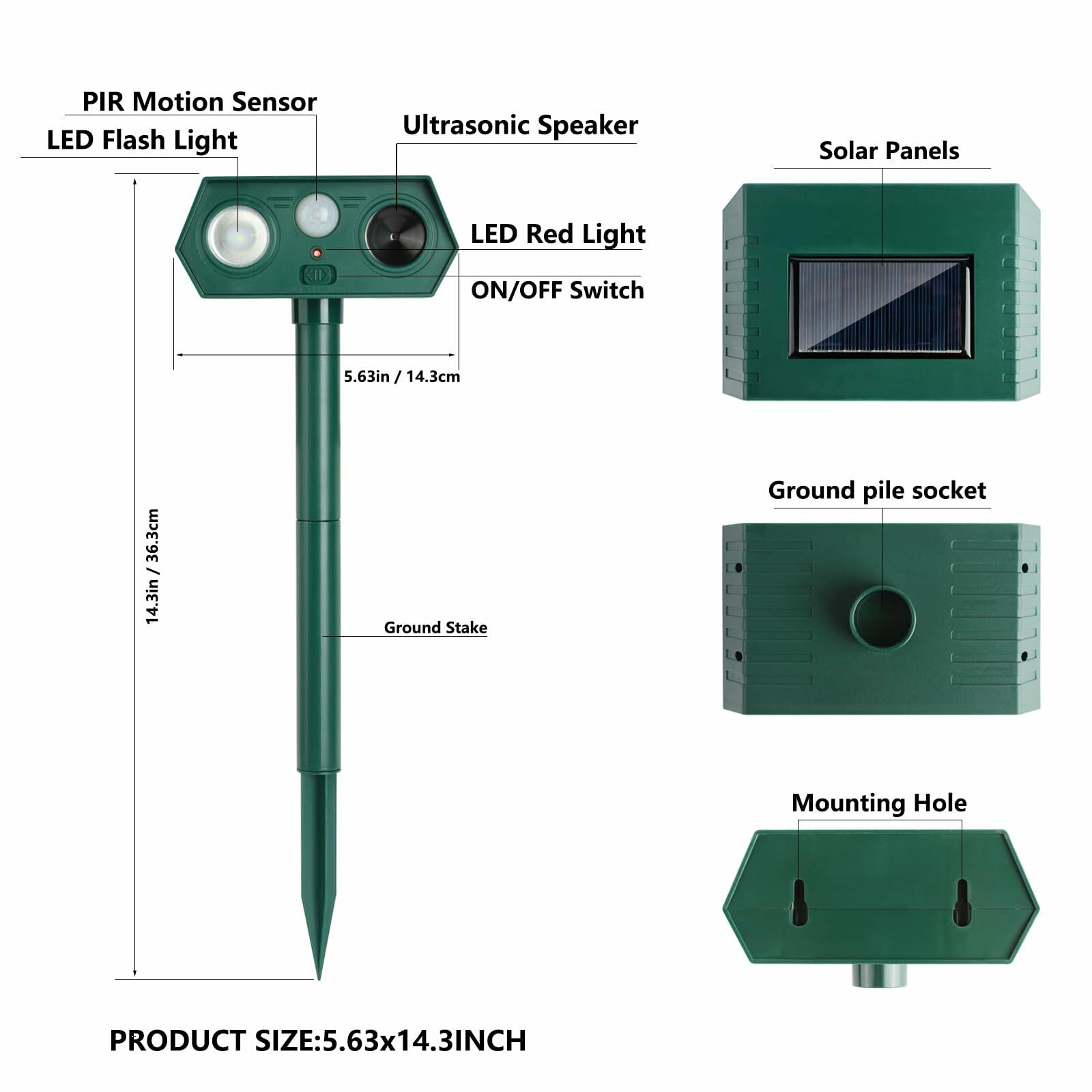 SAILHOME 2Pack 2026 Ultrasonic Animal Repellent Solar Motion LED Green