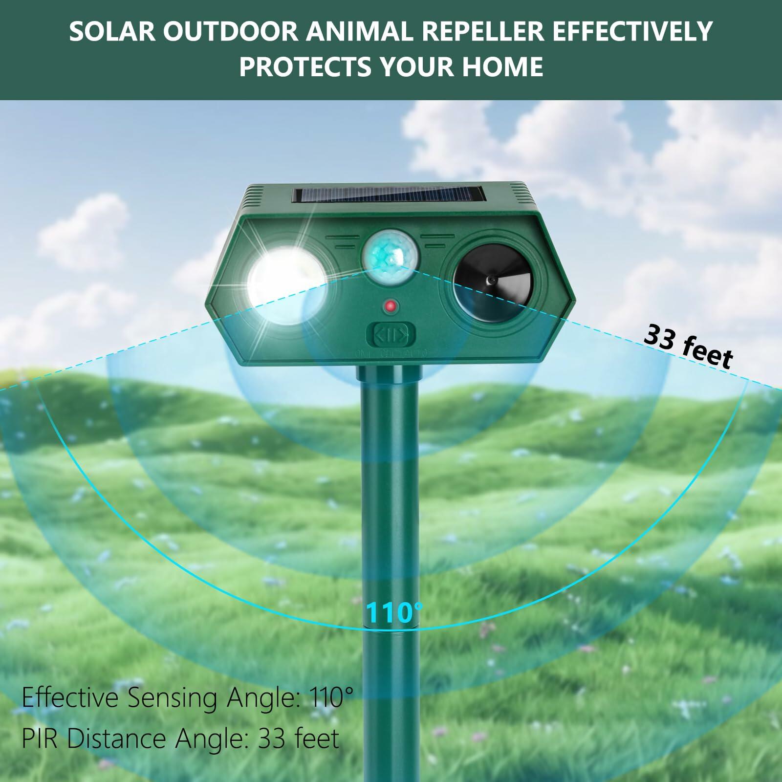 SAILHOME 2Pack 2026 Ultrasonic Animal Repellent Solar Motion LED Green