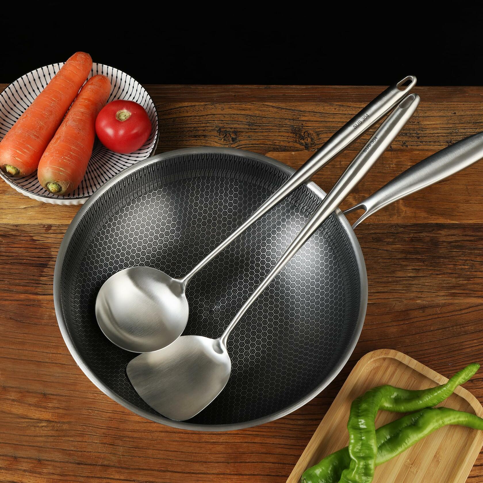 Generic Wok Spatula Set 17in 304 Stainless Steel Silver Asian Style