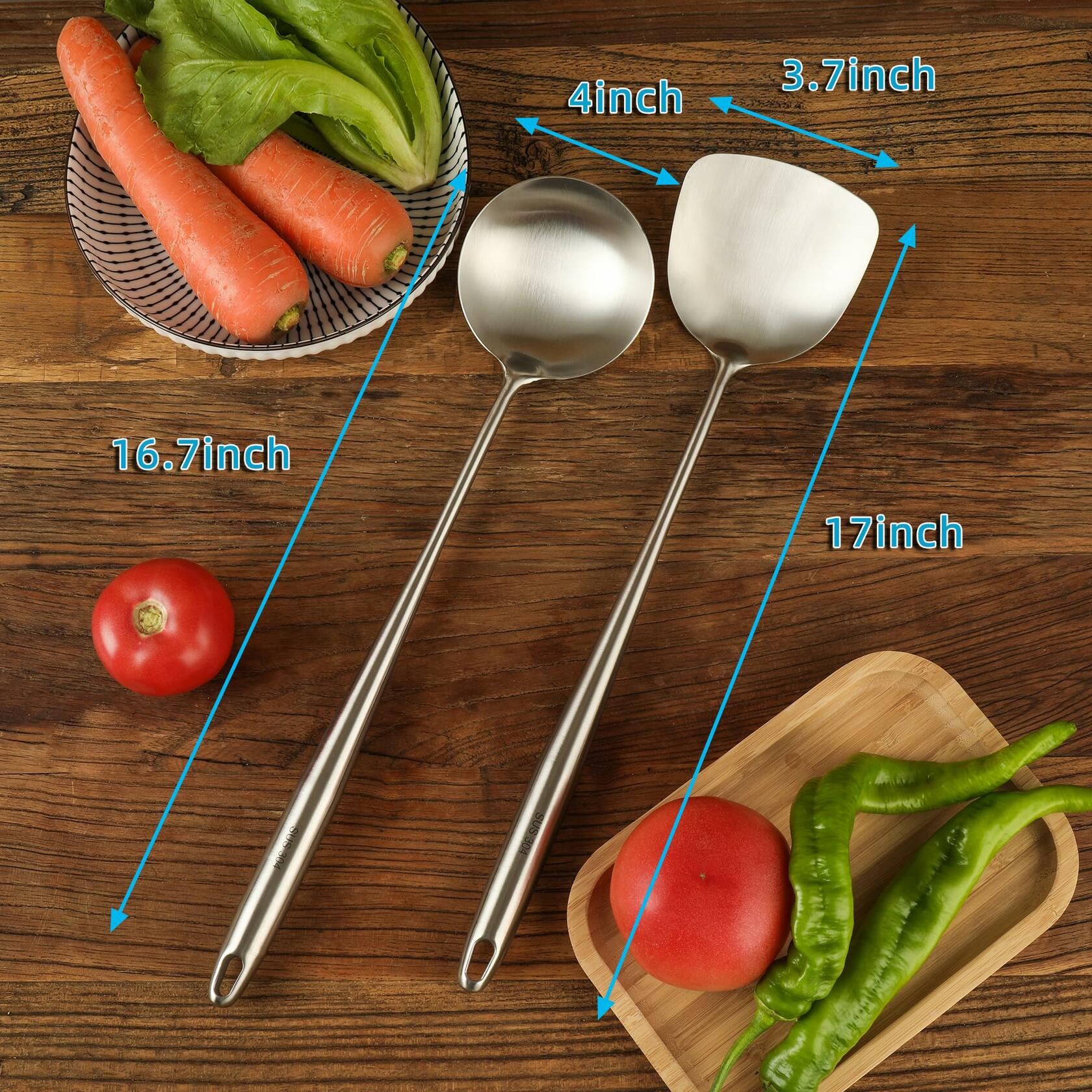 Generic Wok Spatula Set 17in 304 Stainless Steel Silver Asian Style