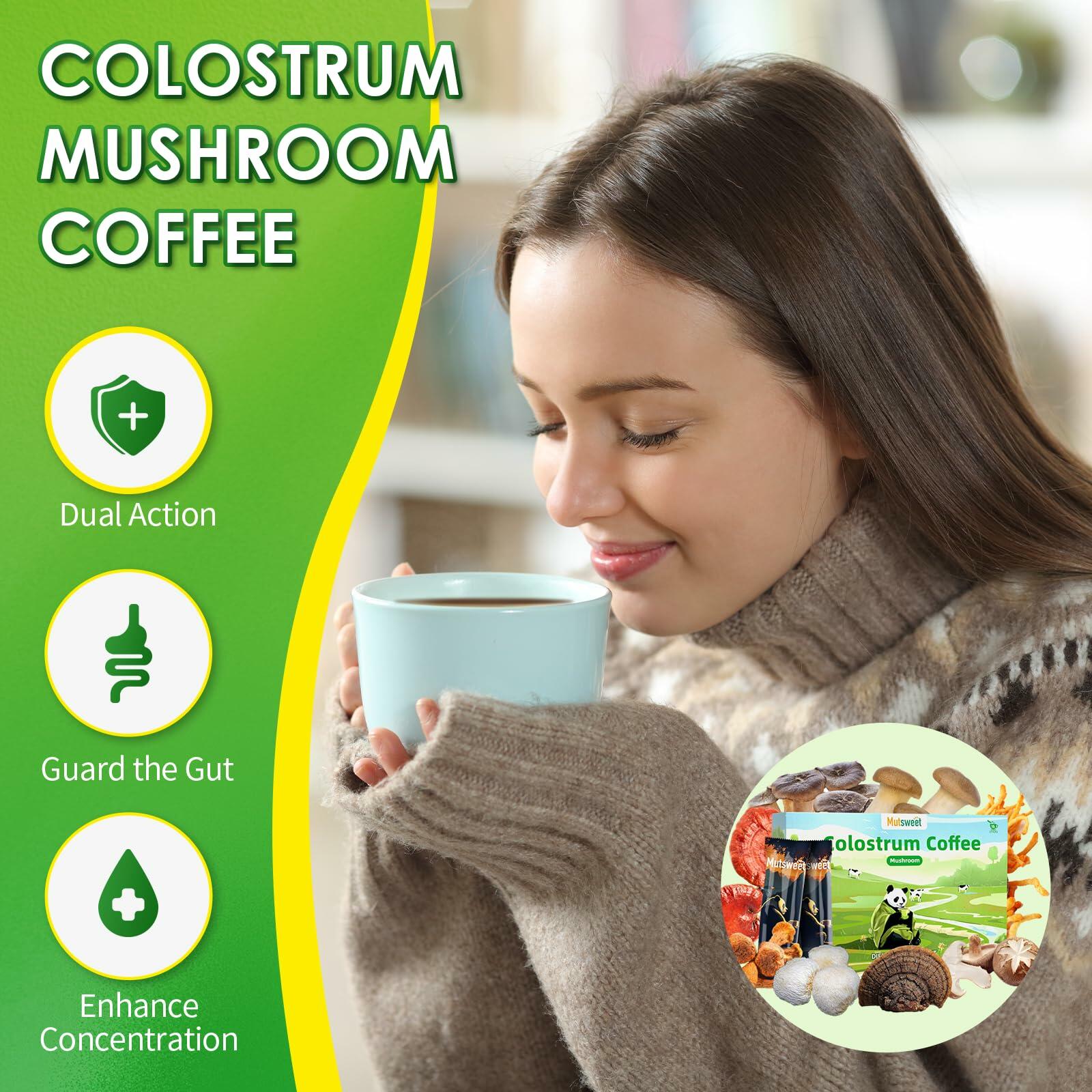Mutsweet Colostrum Coffee 10 Mushroom Blend Immune Support 15 Servings