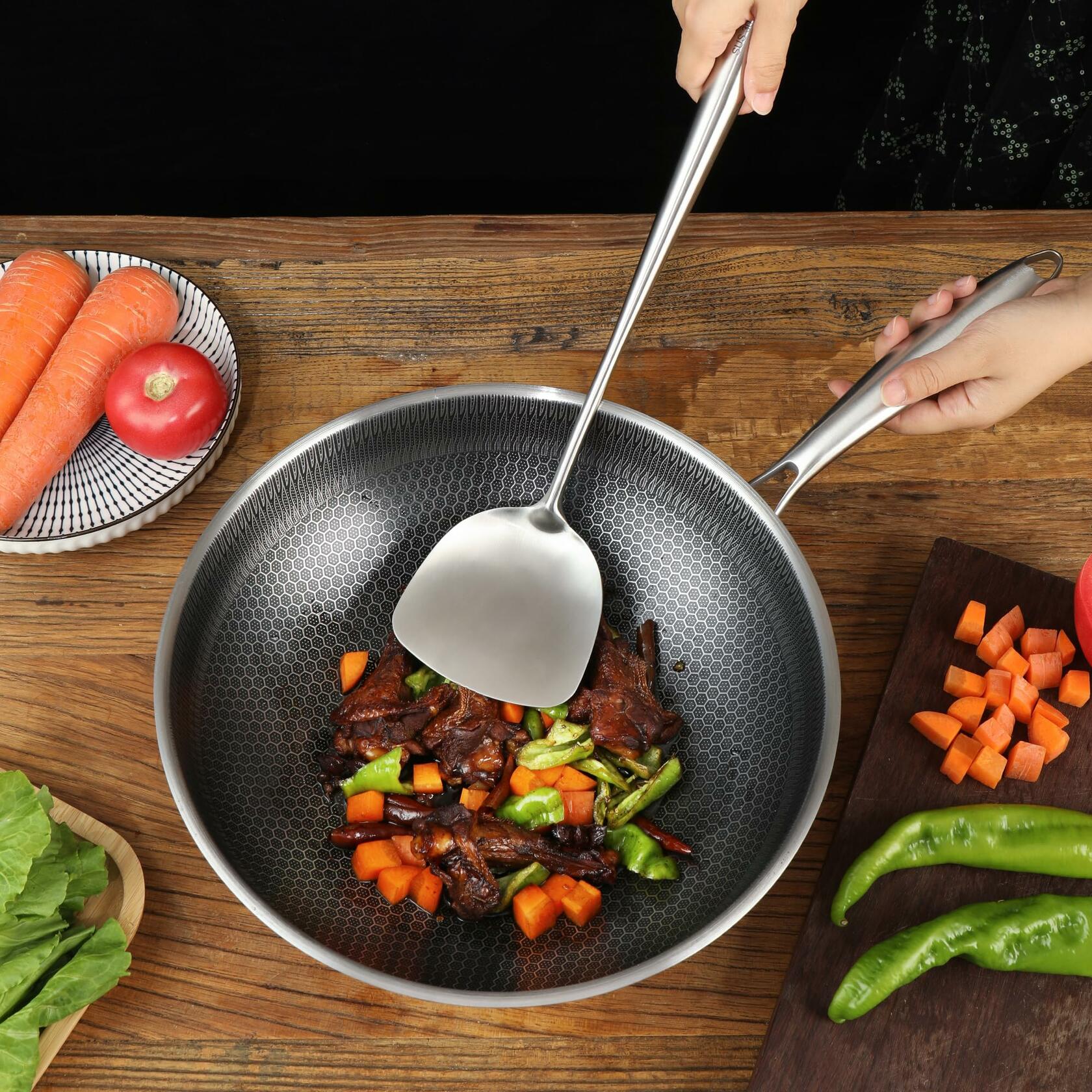 Generic Wok Spatula Set 17in 304 Stainless Steel Silver Asian Style