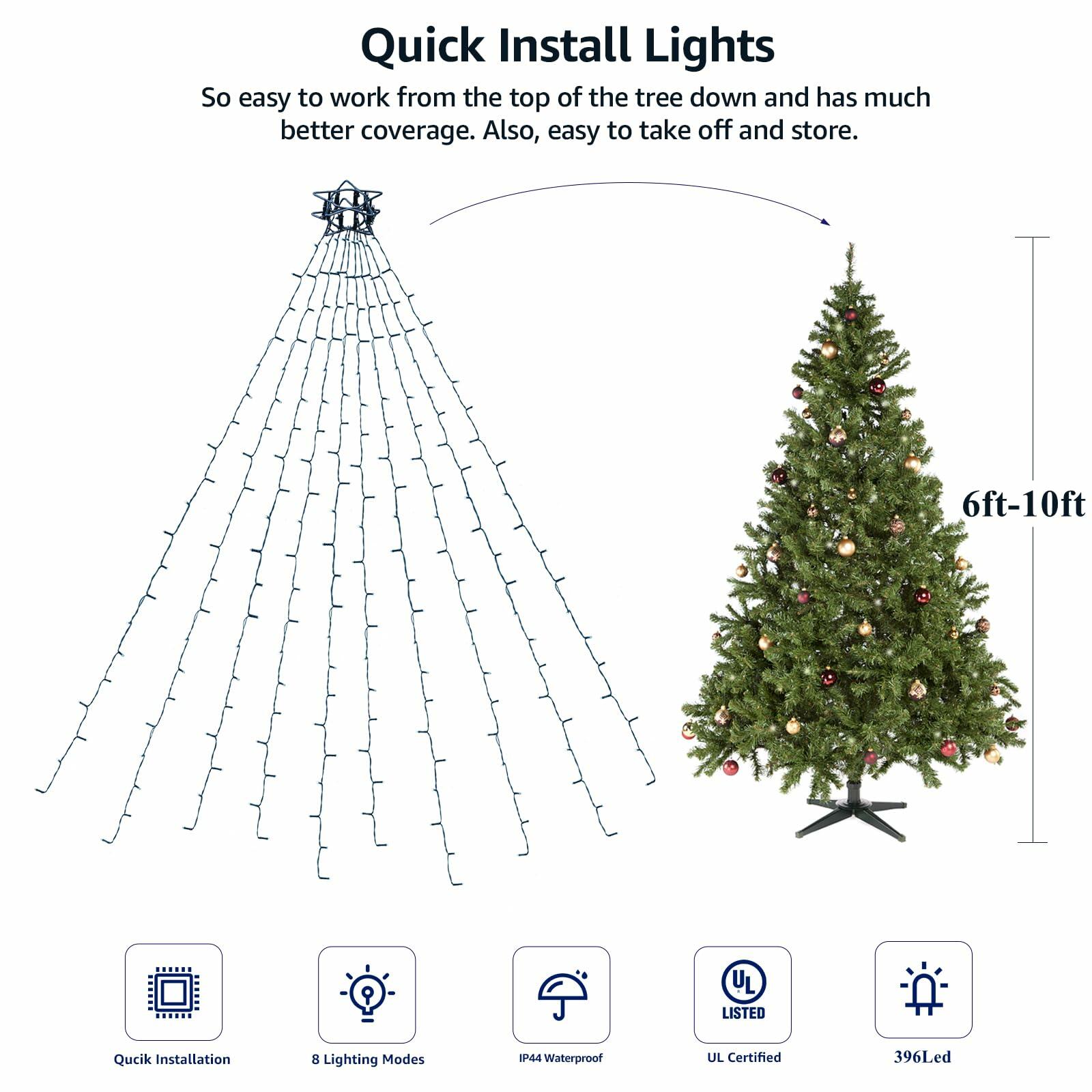 DEPMEM 396LED 10-Line Christmas Tree Lights 8 Modes Multicolor 6-10ft