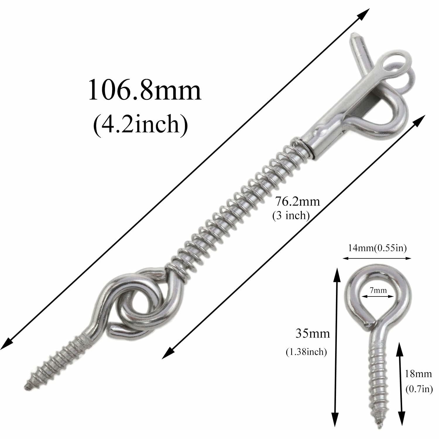 yukata 3 Inch Hook and Eye Latch Spring Gate Latch 3PCS