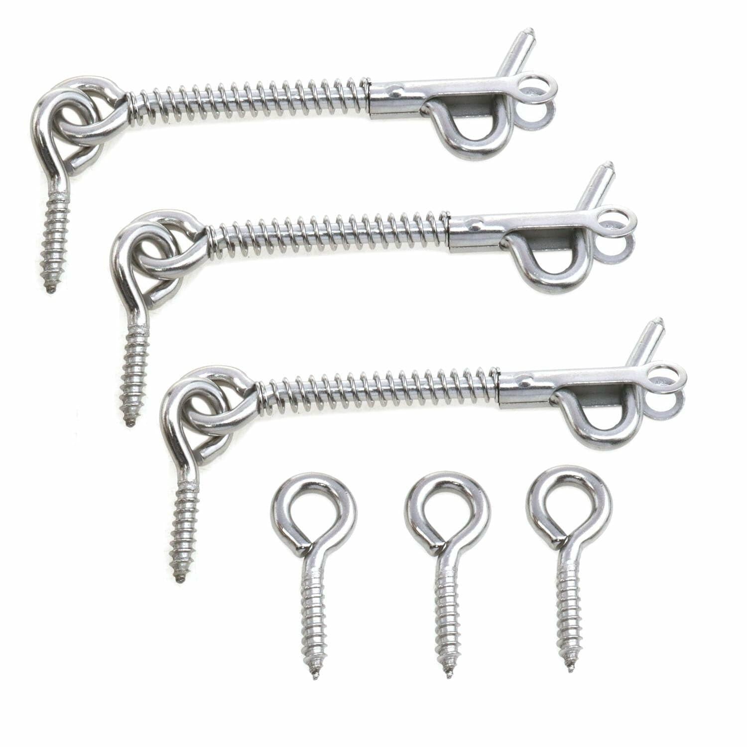 yukata 3 Inch Hook and Eye Latch Spring Gate Latch 3PCS