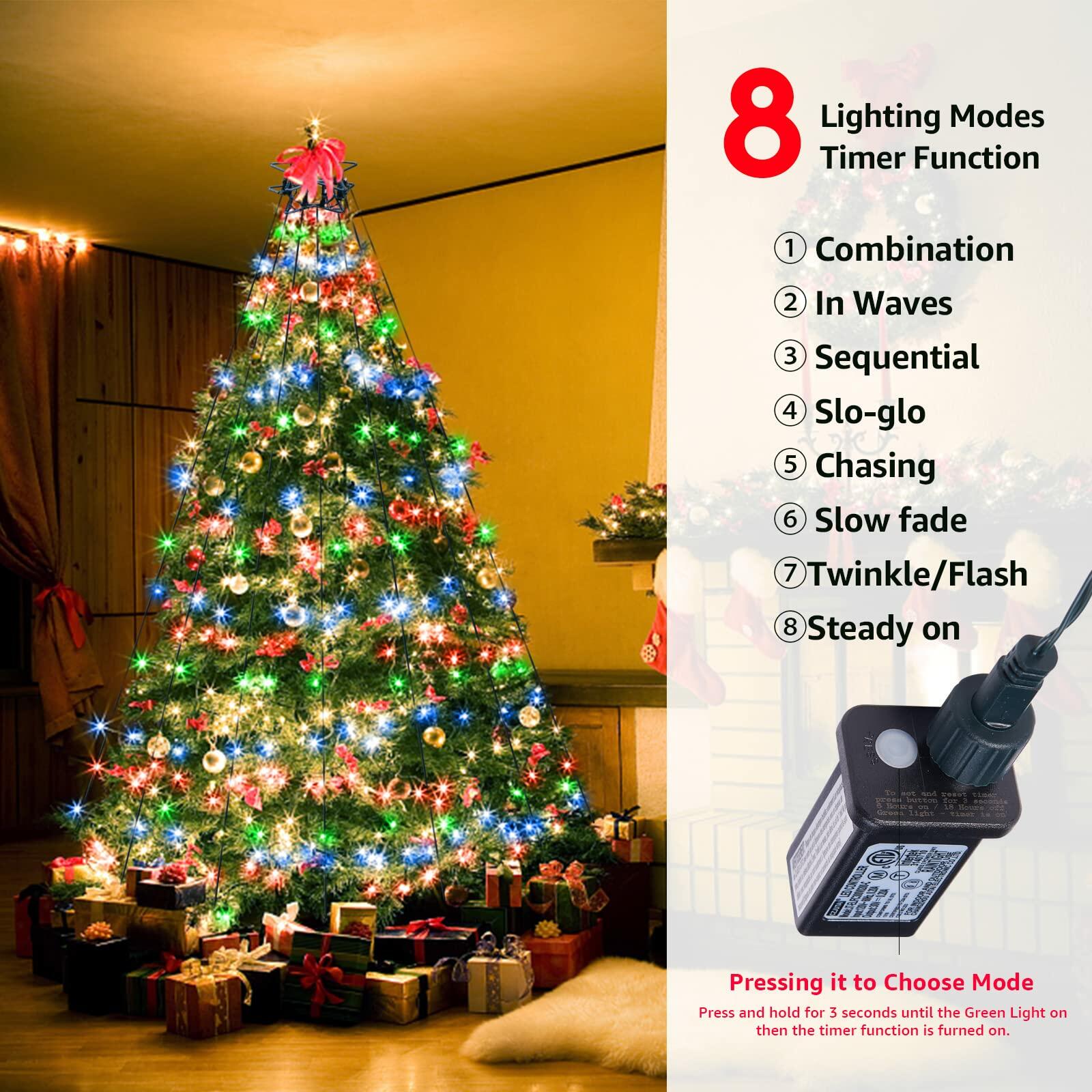DEPMEM 396LED 10-Line Christmas Tree Lights 8 Modes Multicolor 6-10ft