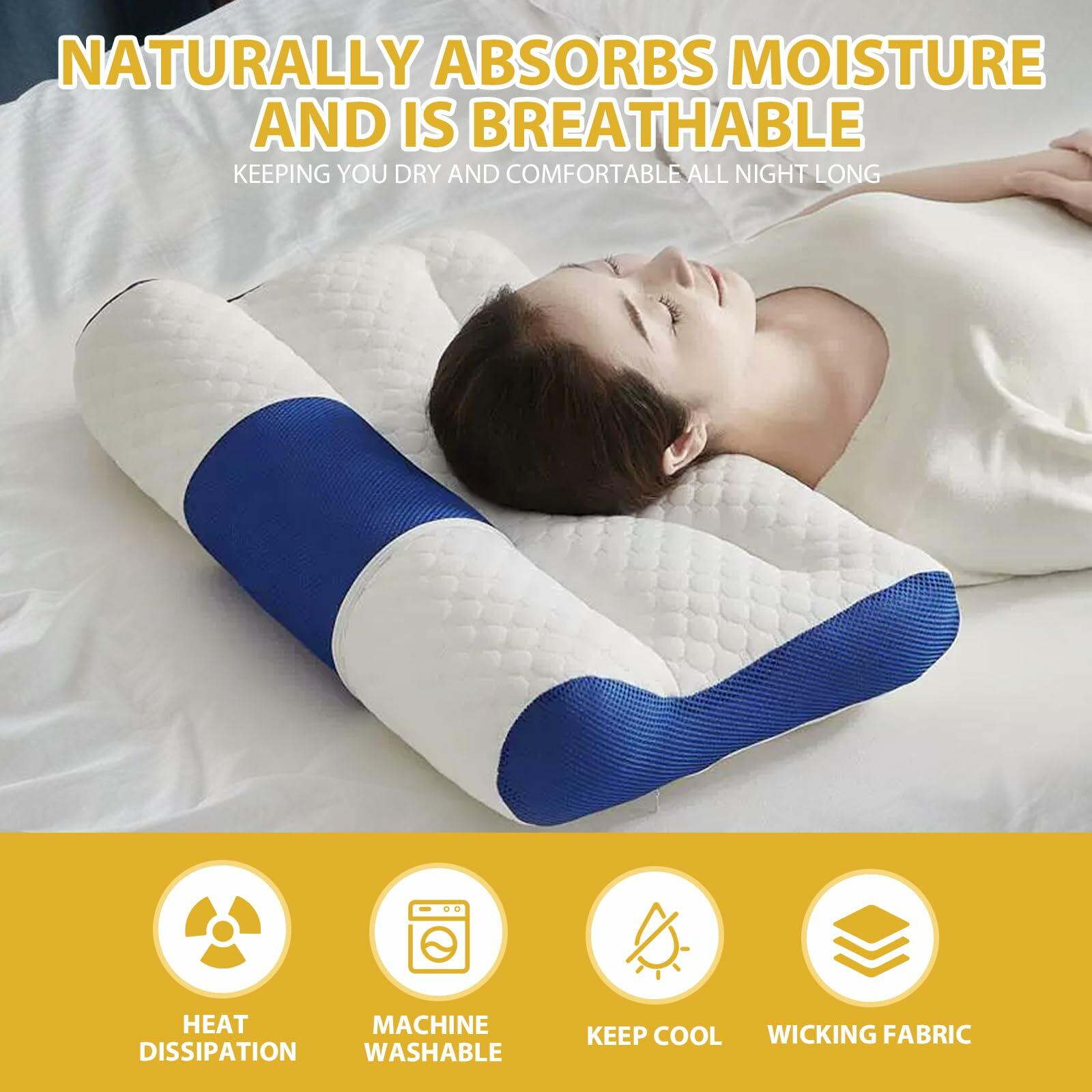 Generic Ergonomic Memory Foam Cervical Pillow Neck Pain Relief White+Blue