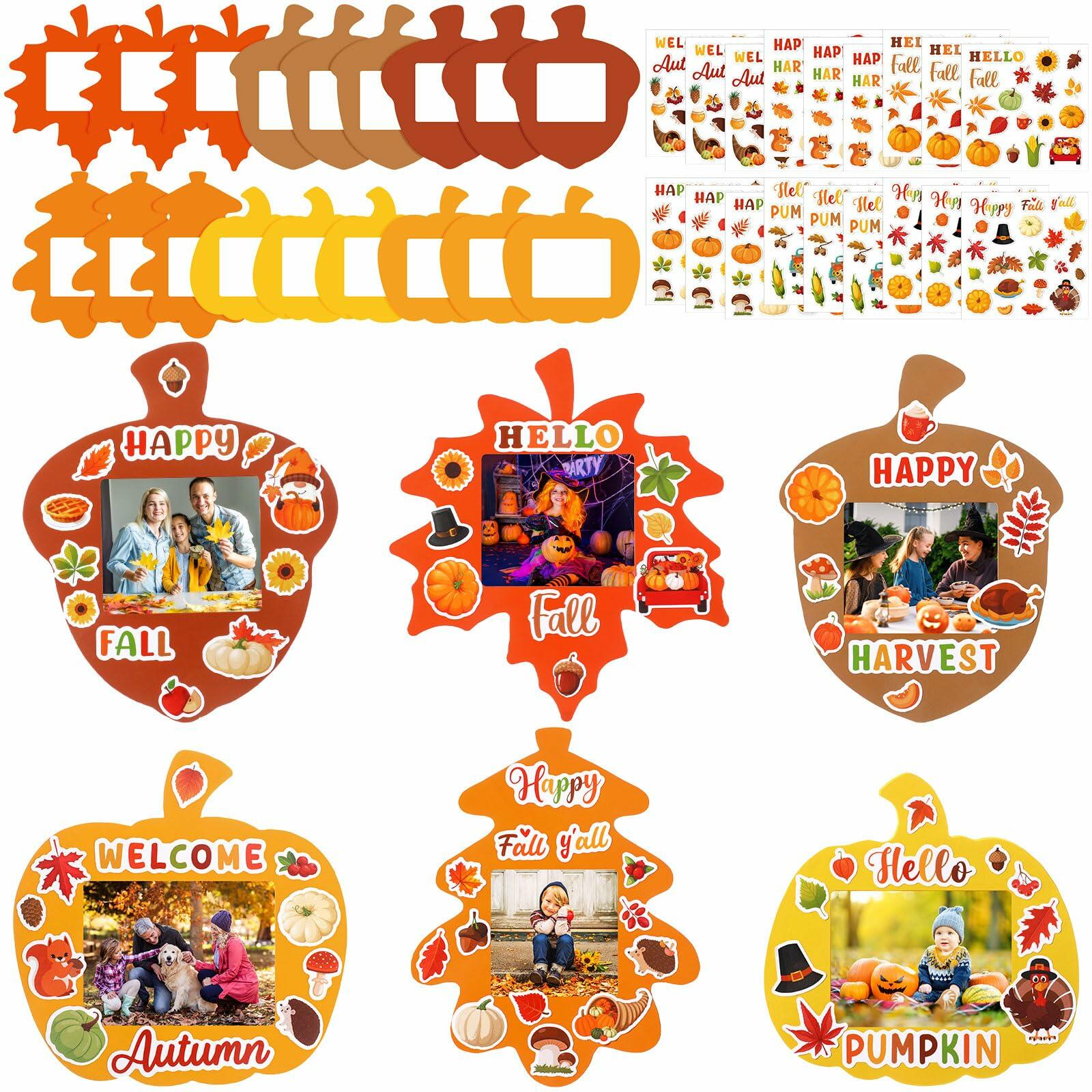 Memorywuu 36 Sets Thanksgiving DIY Crafts Kit Fall Photo Frames Pumpkin Leaf