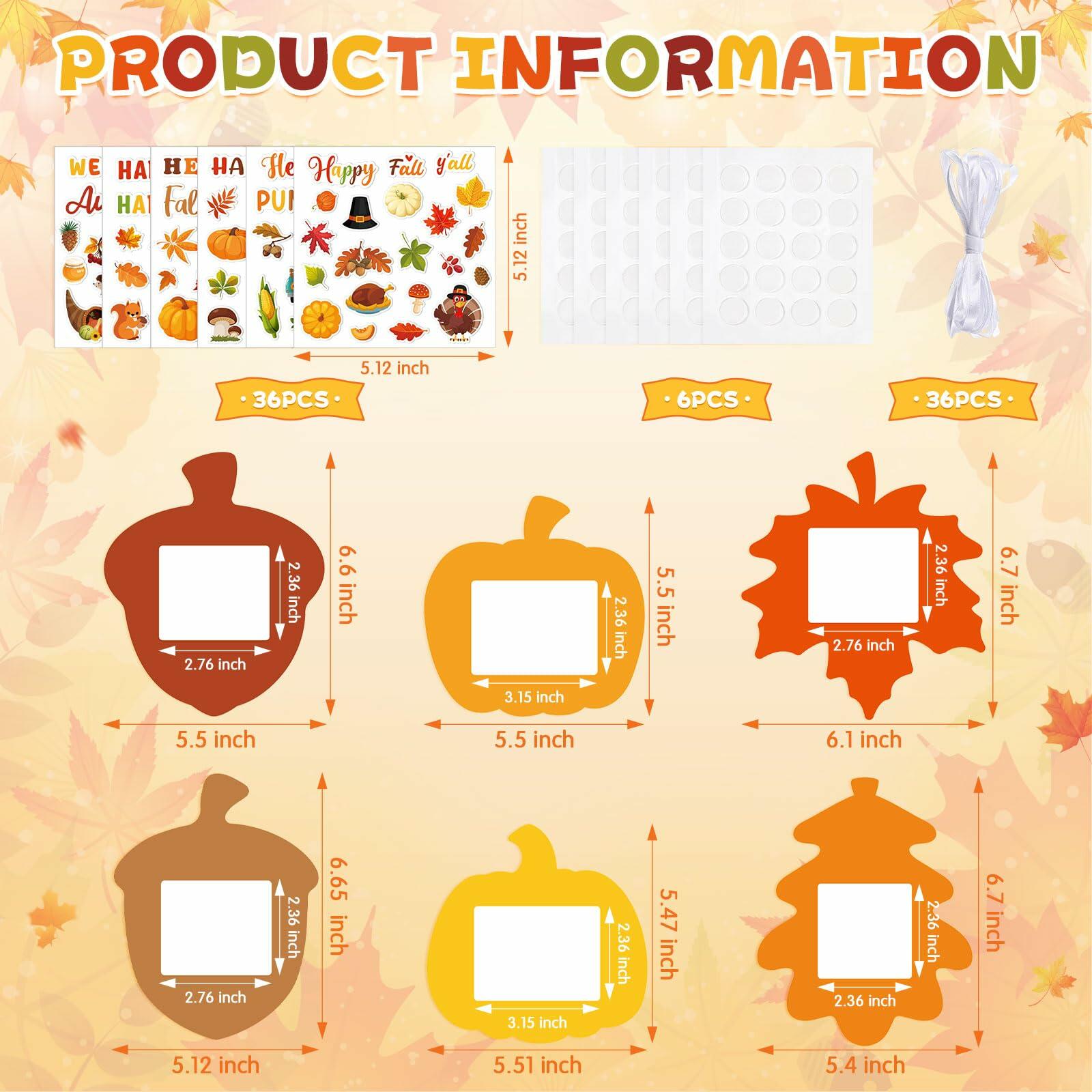 Memorywuu 36 Sets Thanksgiving DIY Crafts Kit Fall Photo Frames Pumpkin Leaf