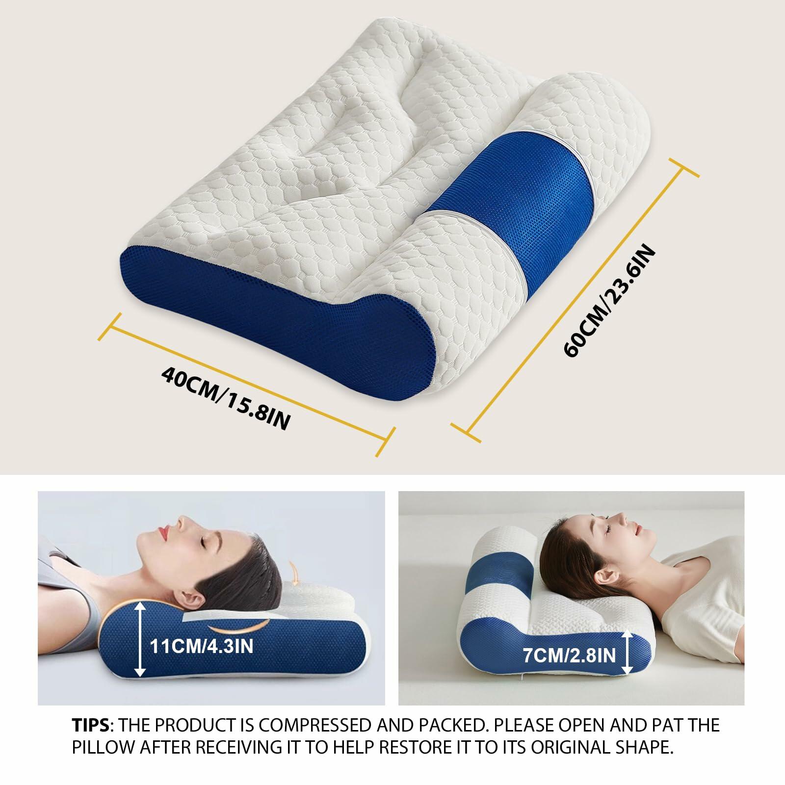 Generic Ergonomic Memory Foam Cervical Pillow Neck Pain Relief White+Blue