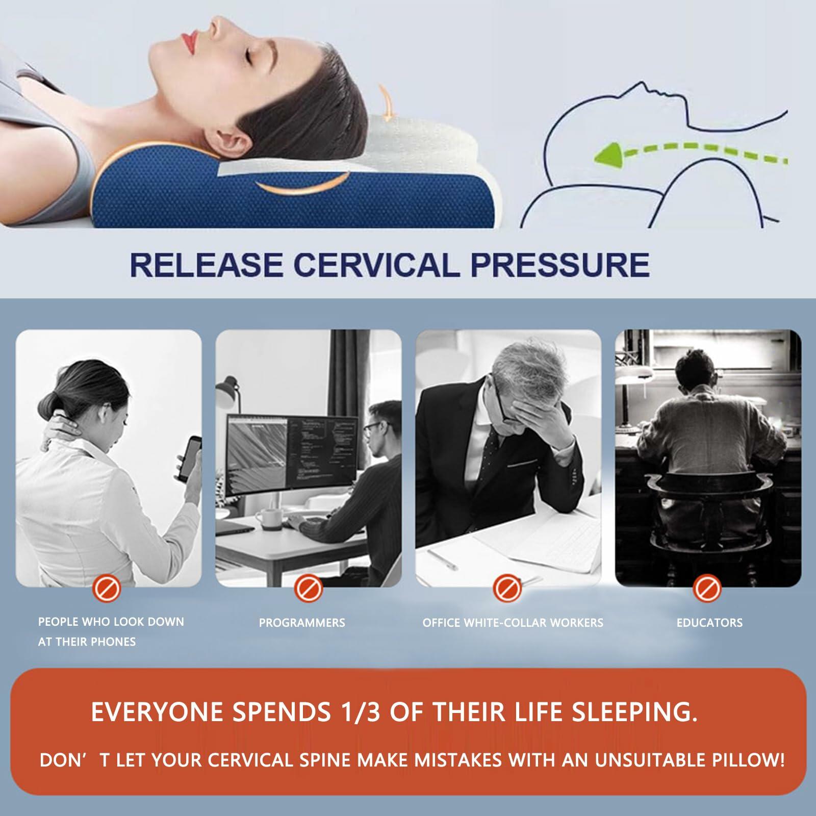 Generic Ergonomic Memory Foam Cervical Pillow Neck Pain Relief White+Blue