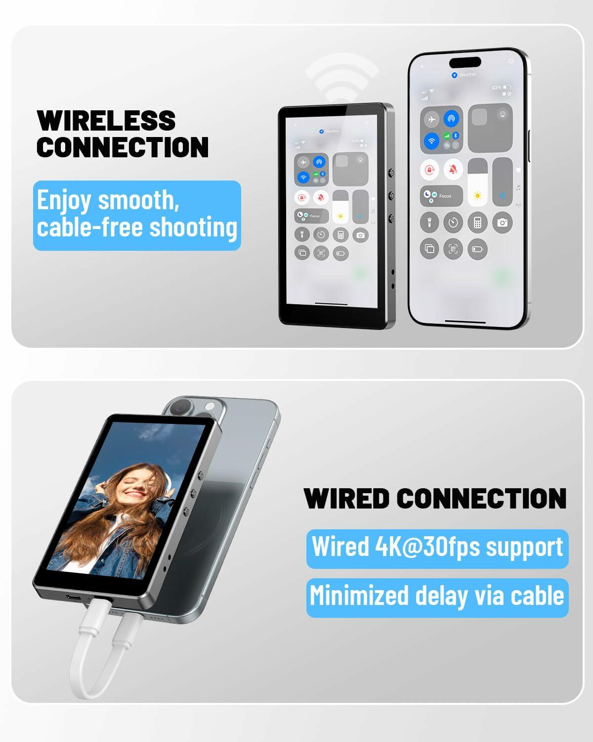 Yeaki 5" Vlog Selfie Monitor Screen Magnetic Mount Black 4K 30fps iPhone Android